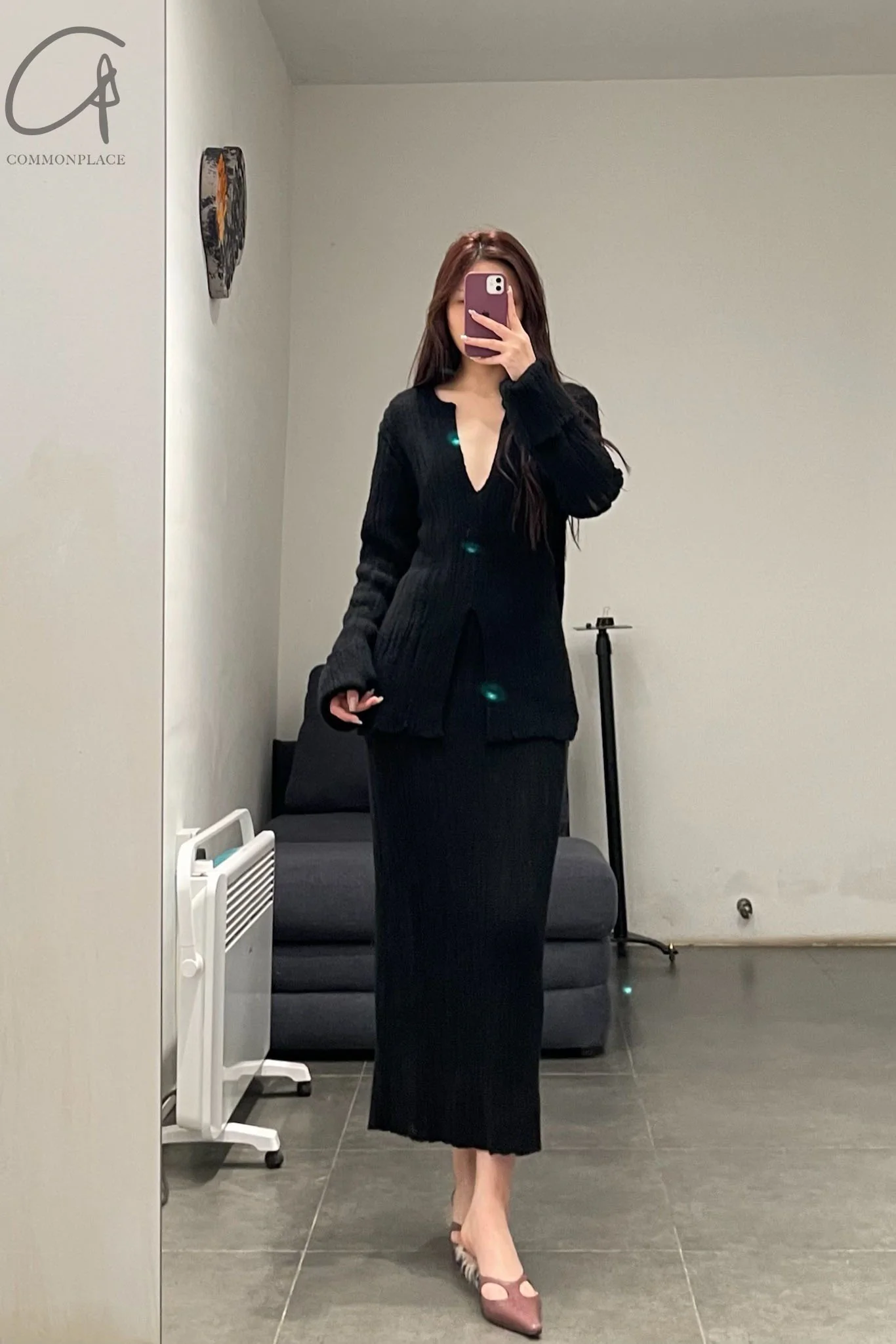 SWAYING/KNIT Velvet Straight Skirt SW212XZ24 Black PS36 - Image 16