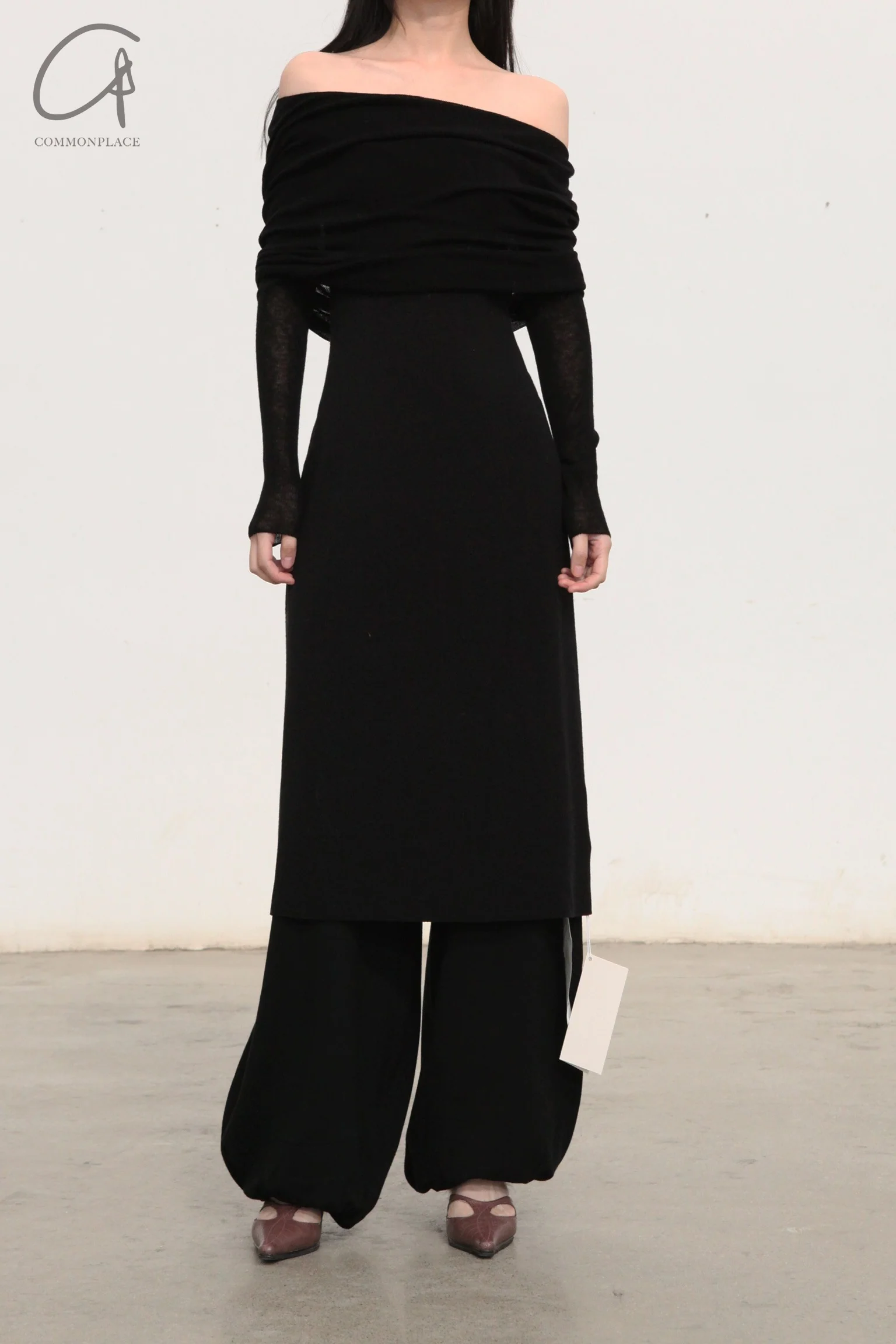 SWAYING/KNIT water-soluble wool lapel dress SW23AW2L08 black PS66 - Image 3