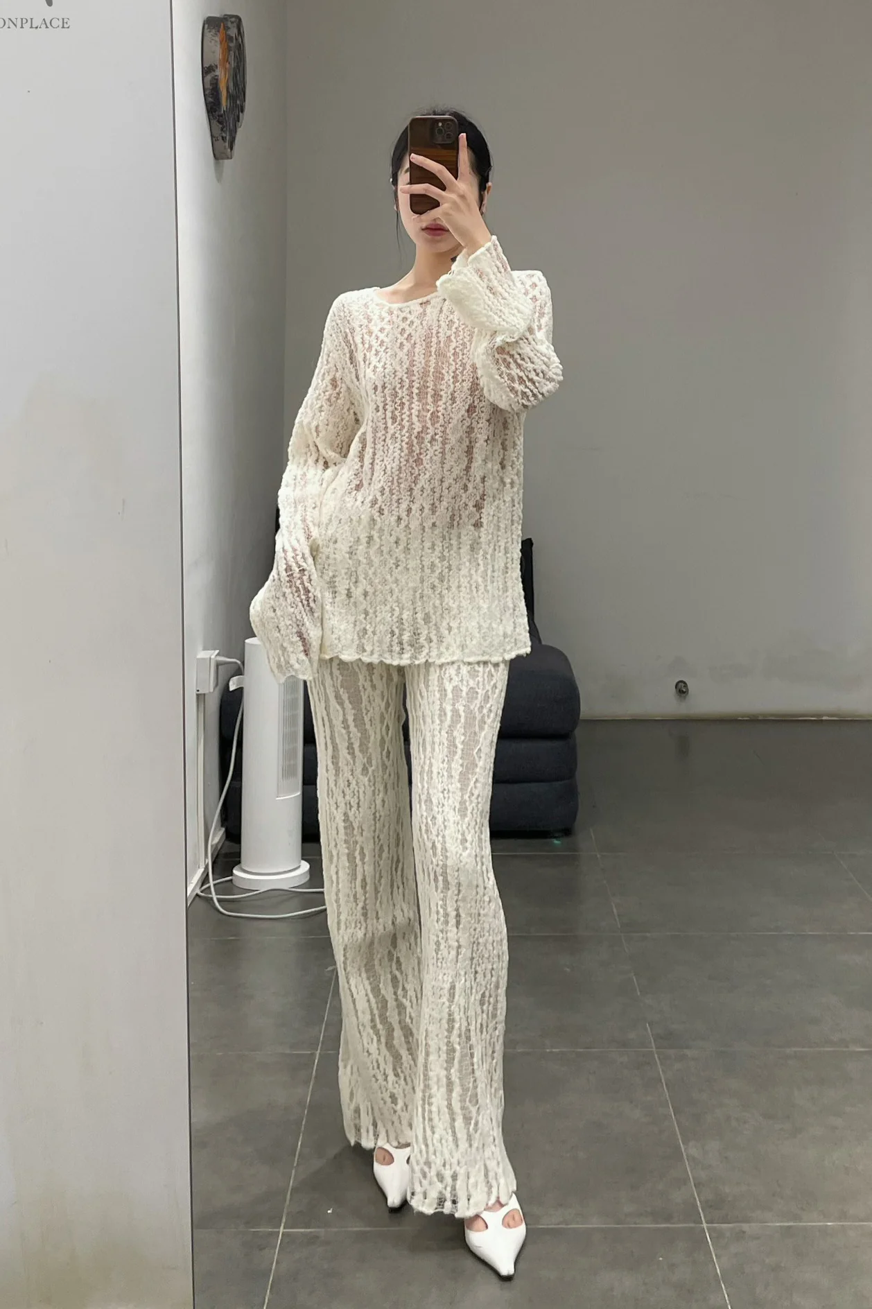 SWAYING/KNIT wool hollow pullover SW23AW1T46 white - Image 18