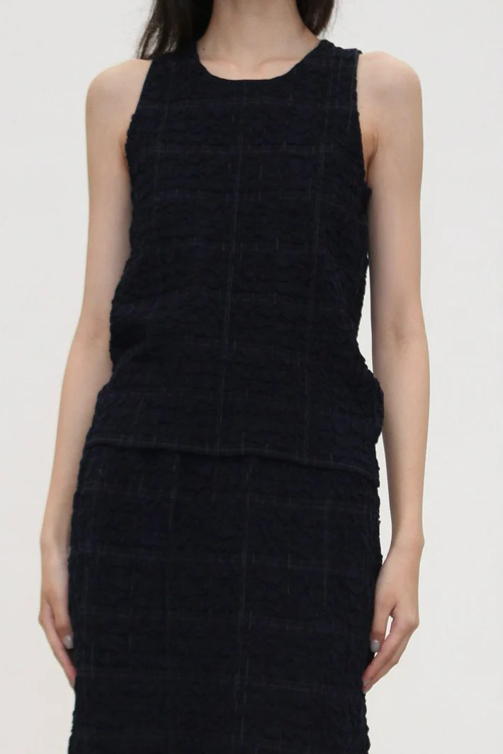SWAYING SS26 Bubble Pleated Vest SW-SW26SS1T02-ZQ Navy Blue