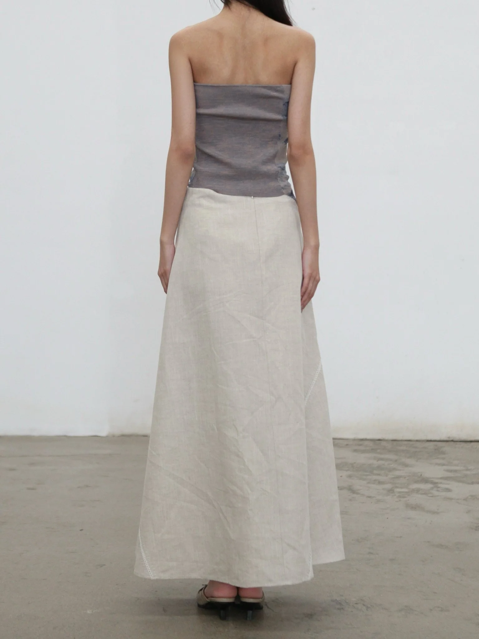 SWAYING SS26 Crochet Patchwork Long Skirt SW-SW26SS3B13-YM Linen - Image 8
