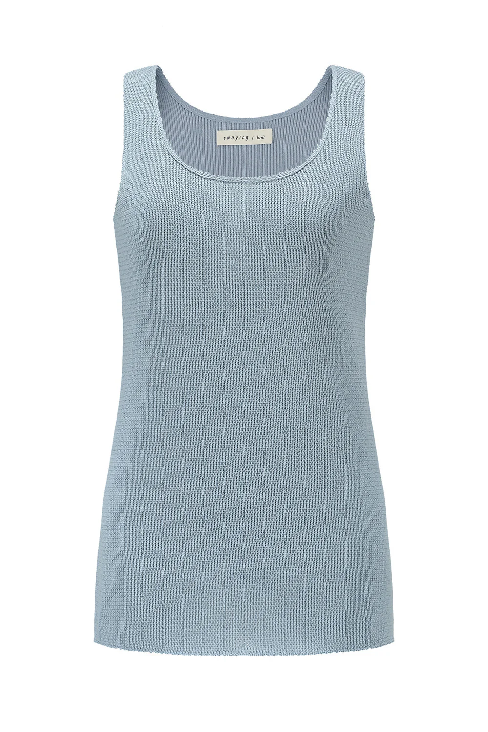 SWAYING SS26 Crocheted Paper Yarn Patchwork U-Neck Vest SW-SW26SS1T10-HL Grey Blue