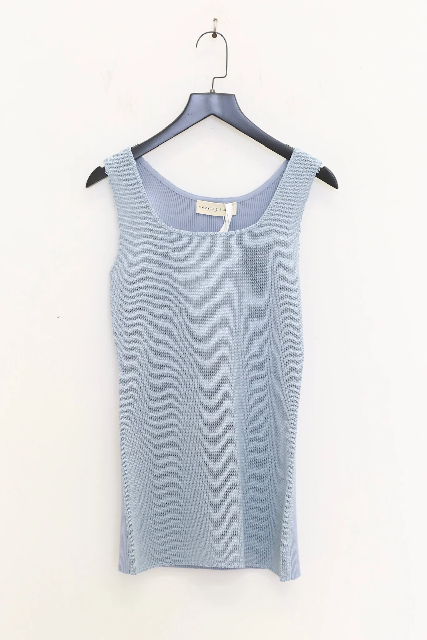 SWAYING SS26 Crocheted Paper Yarn Patchwork U-Neck Vest SW-SW26SS1T10-HL Grey Blue - Image 2