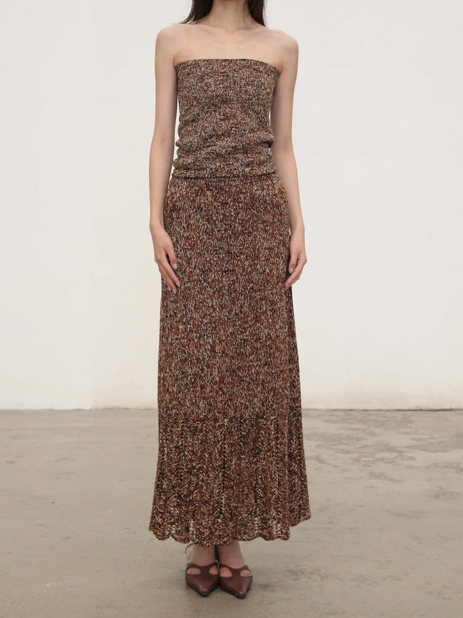 SWAYING SS26 Paper Yarn A-line Skirt SW-SW26SS3B12-HZ Floral Brown - Image 10