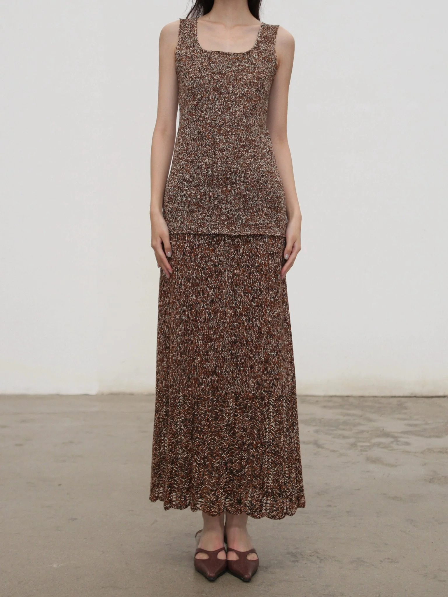 SWAYING SS26 Paper Yarn A-line Skirt SW-SW26SS3B12-HZ Floral Brown - Image 12