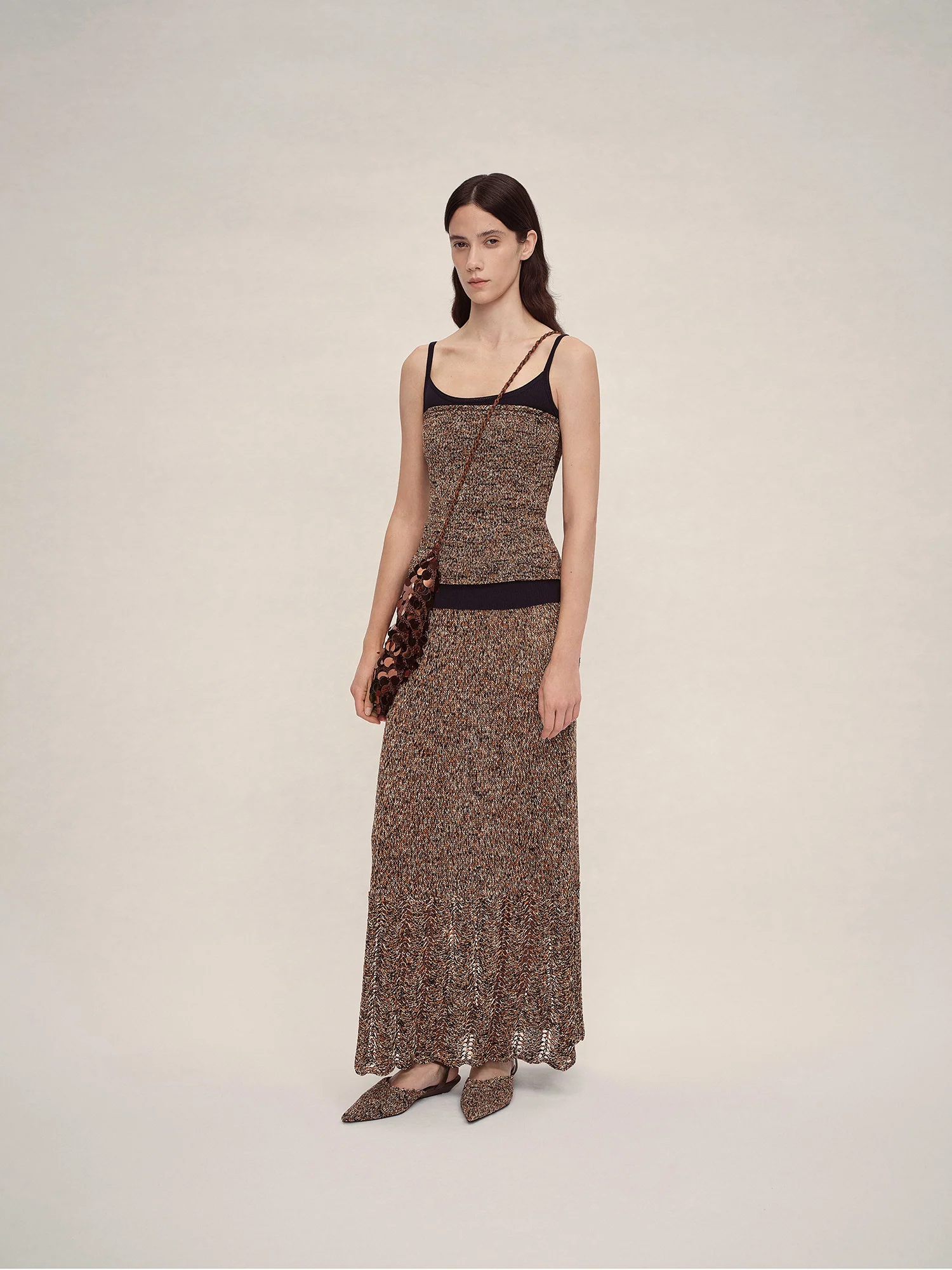 SWAYING SS26 Paper Yarn A-line Skirt SW-SW26SS3B12-HZ Floral Brown - Image 16