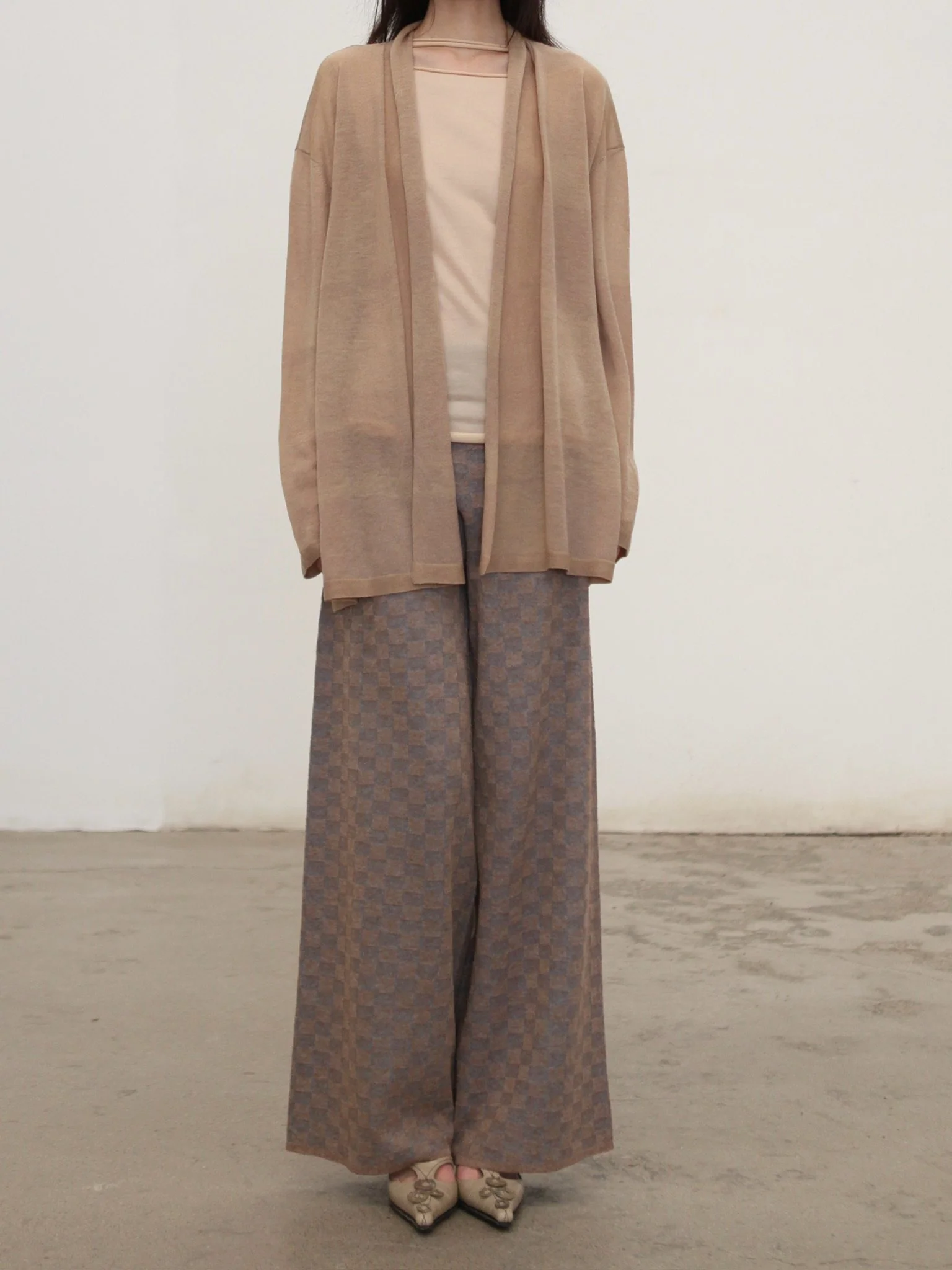 SWAYING SS26 Silk Neckline Thin Top with Thin Straps SW-SW26SS1T19-XING Apricot - Image 9