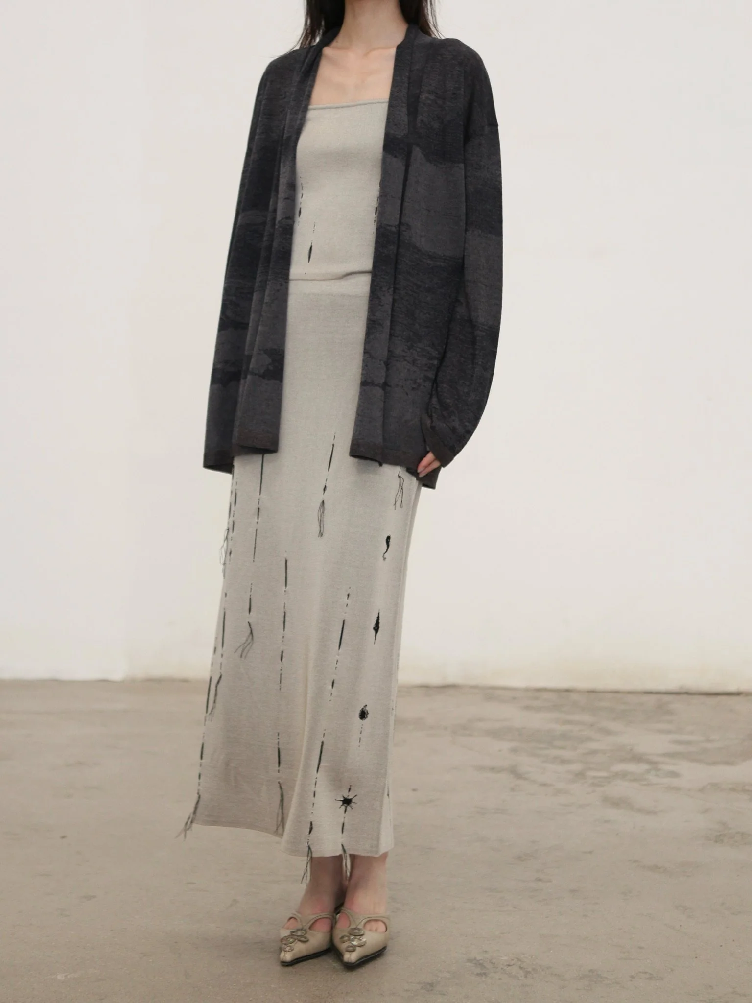 SWAYING SS26 Stitched Conch Shell Midi Skirt SW-SW26SS3B03-XING Apricot - Image 13