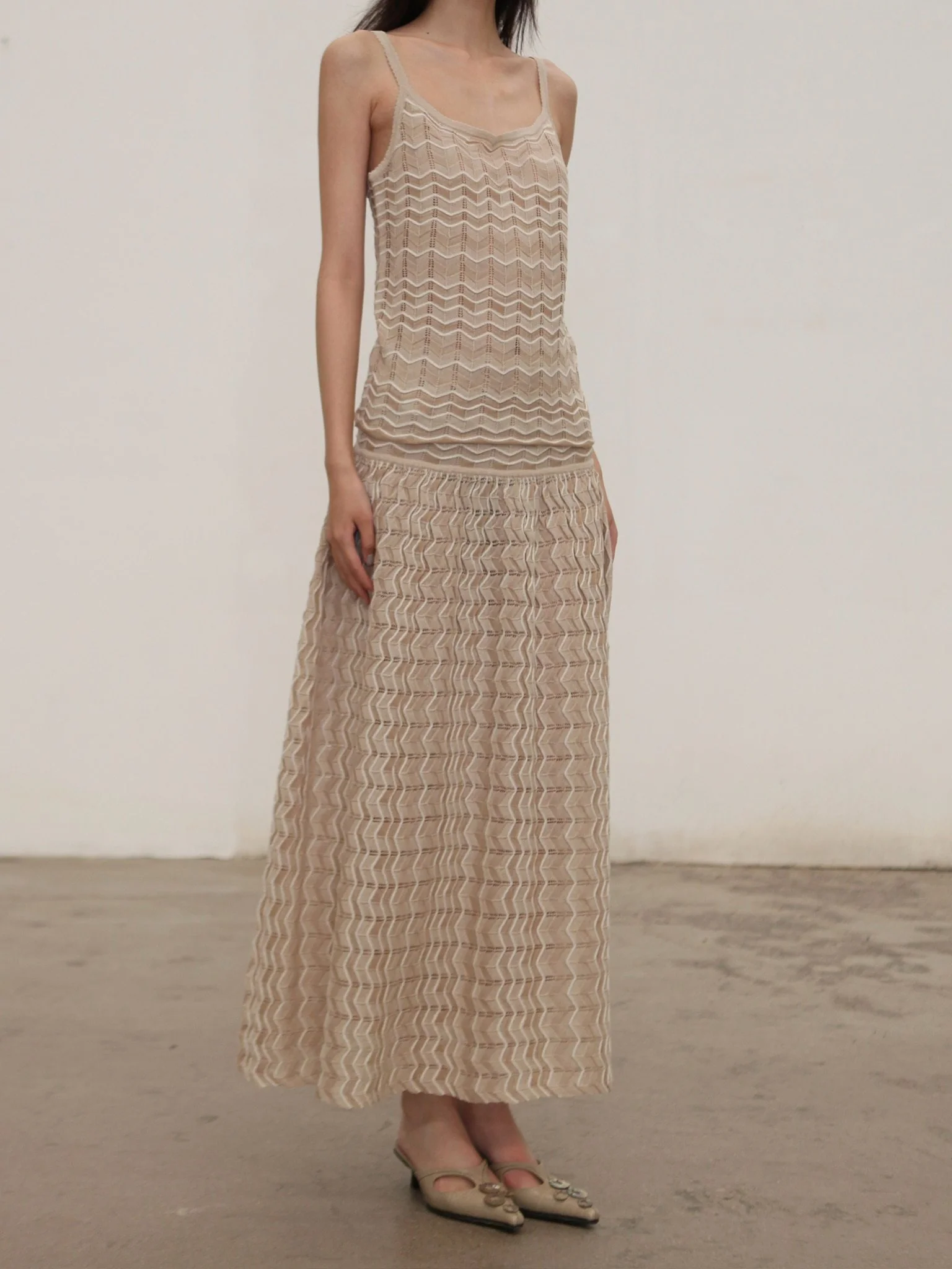 SWAYING SS26 Waist-cinching Pleated Long Skirt SW-SW26SS3B05-YM Linen - Image 7