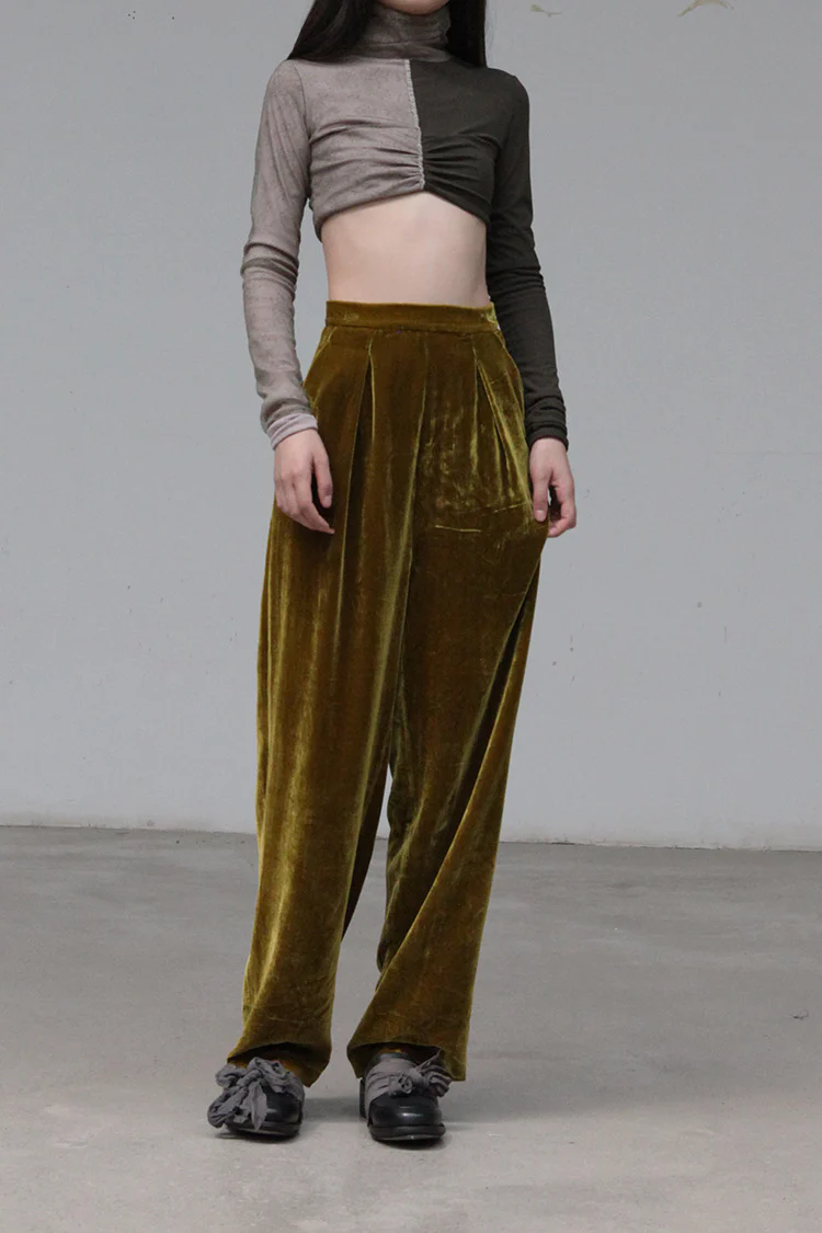 Un Morceau Double Lace Colorblock Turtleneck Short Top UM-UM212SZ11-HFJL Grey/Army Green PUM16 - Image 3