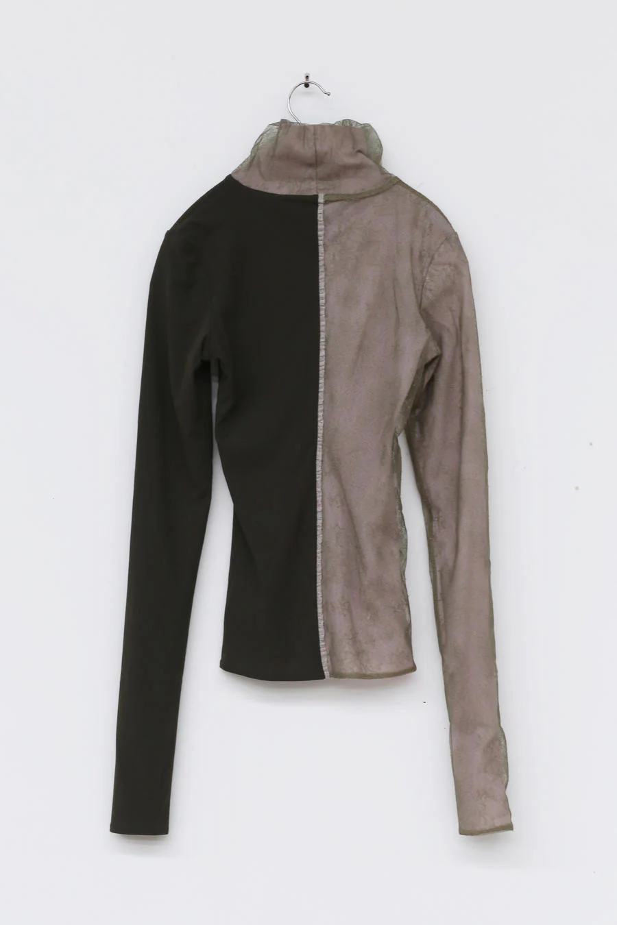 Un Morceau Double Lace Colorblock Turtleneck Top UM212SZ10 Grey/Army Green PUM16 - Image 7