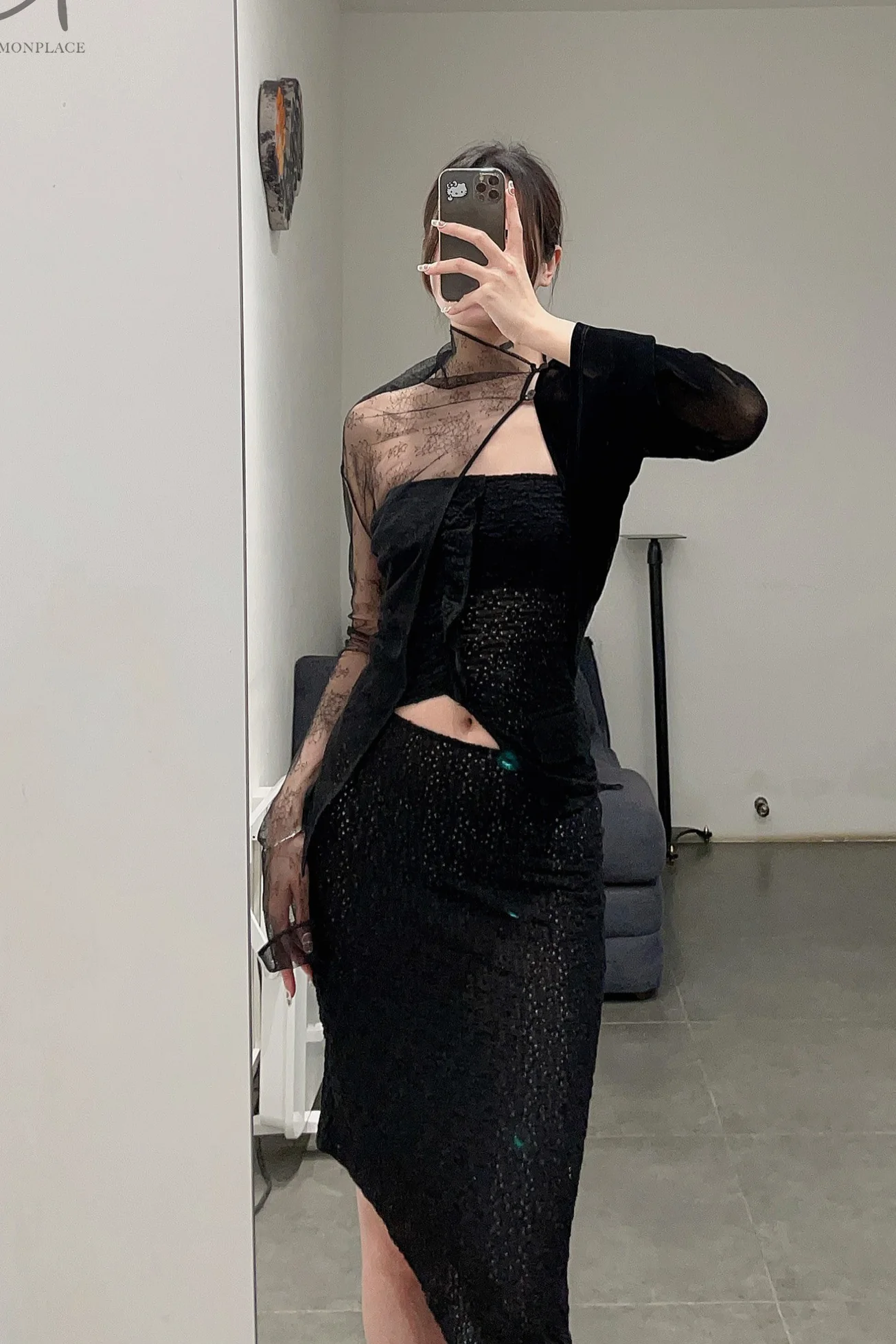 Un Morceau elastic lace asymmetric tube top UM231SZ20 black PUM38 - Image 13