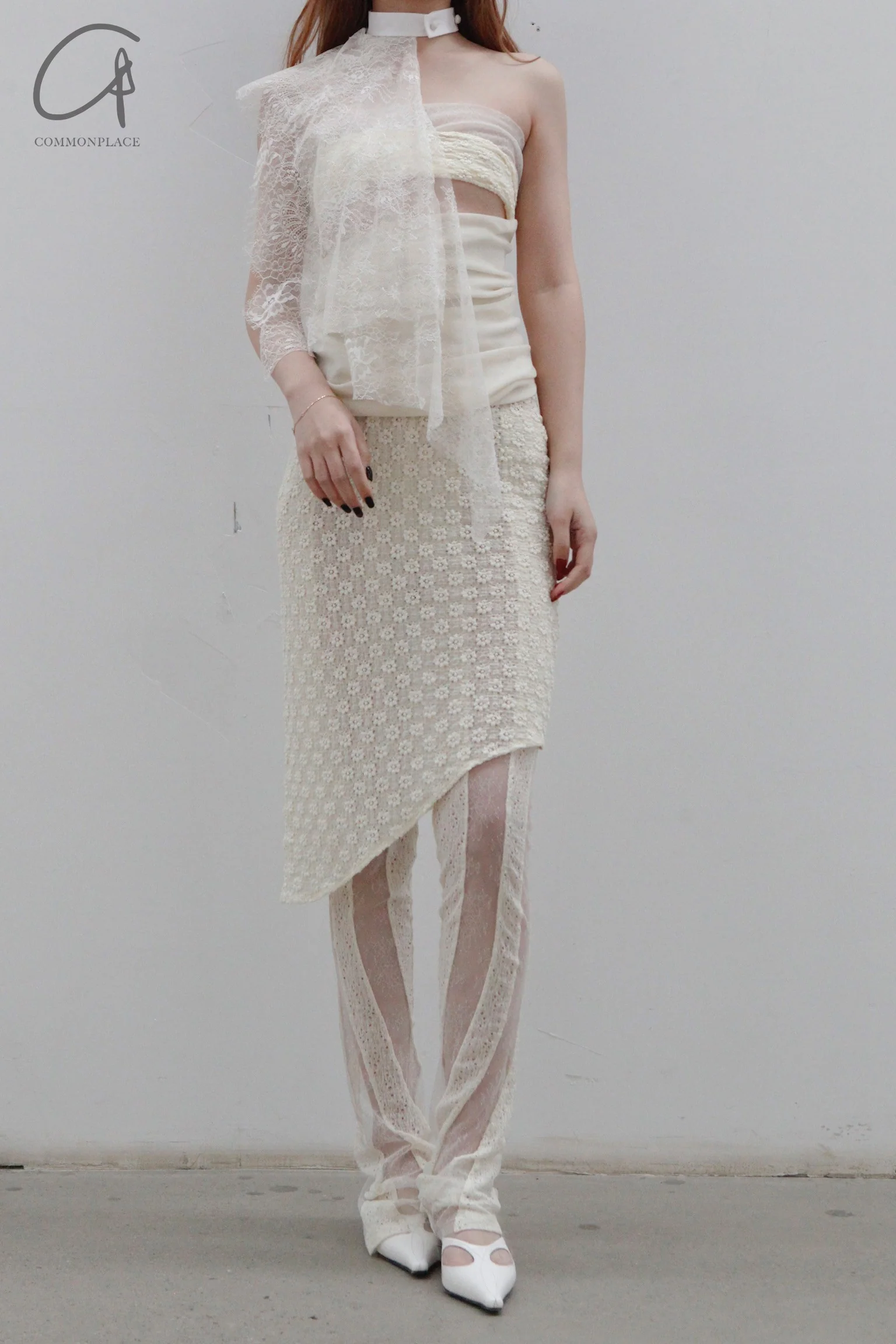 Un Morceau elastic lace oblique blooming half skirt UM231XZ11 light yellow PUM40 - Image 10