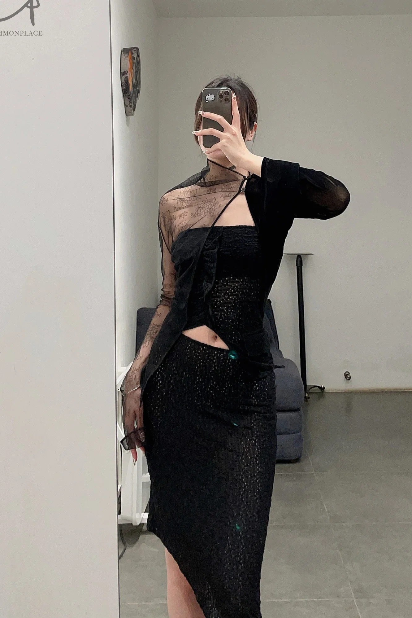 Un Morceau elastic lace sloping half skirt UM231XZ12 black PUM40 - Image 12