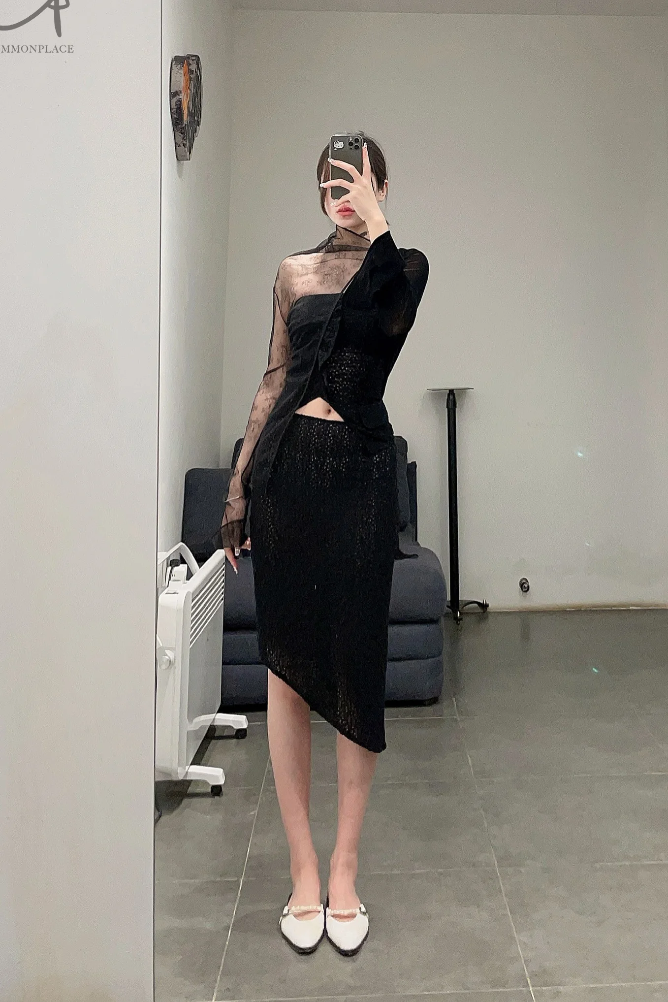 Un Morceau elastic lace sloping half skirt UM231XZ12 black PUM40 - Image 18