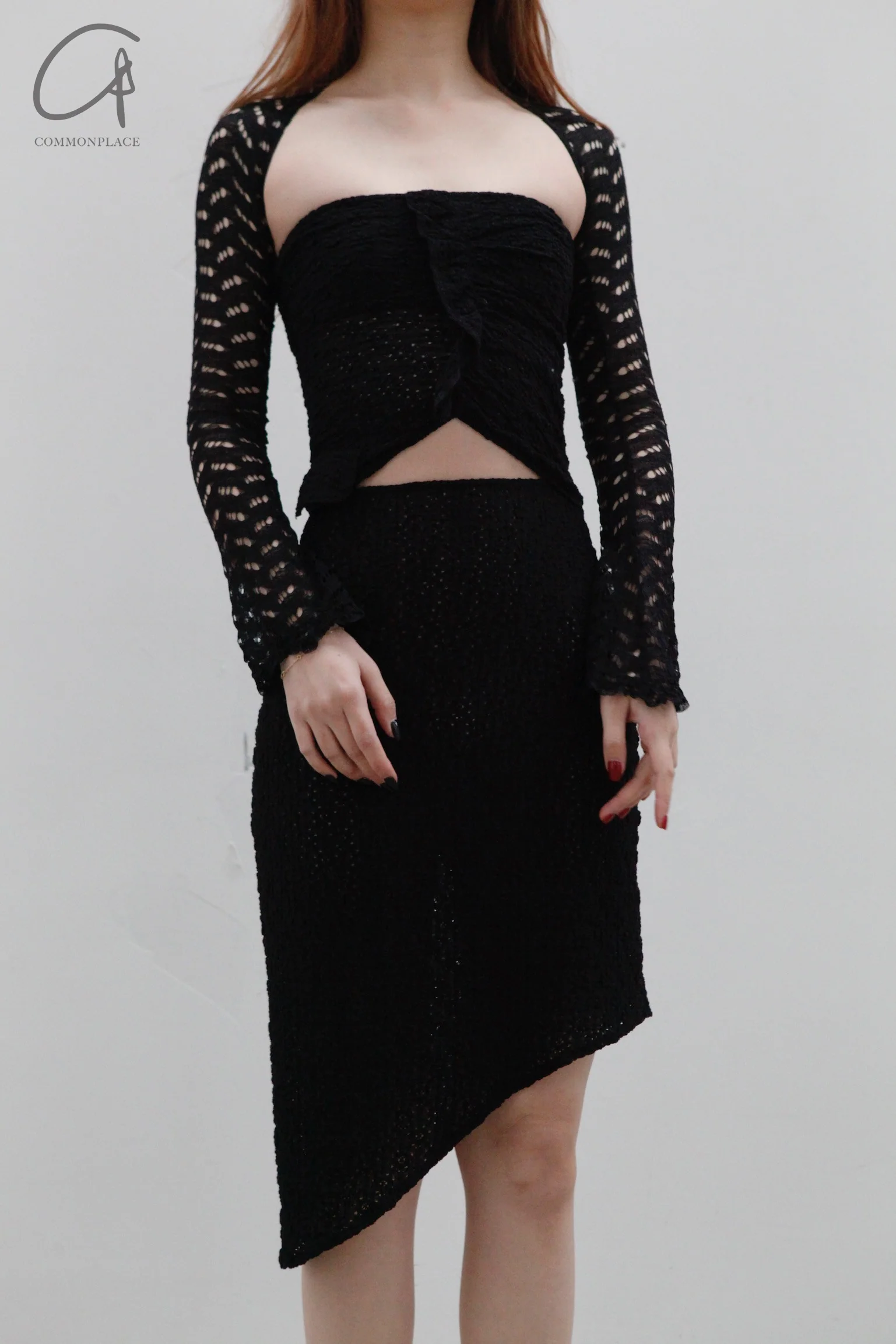 Un Morceau elastic lace sloping half skirt UM231XZ12 black PUM40 - Image 3