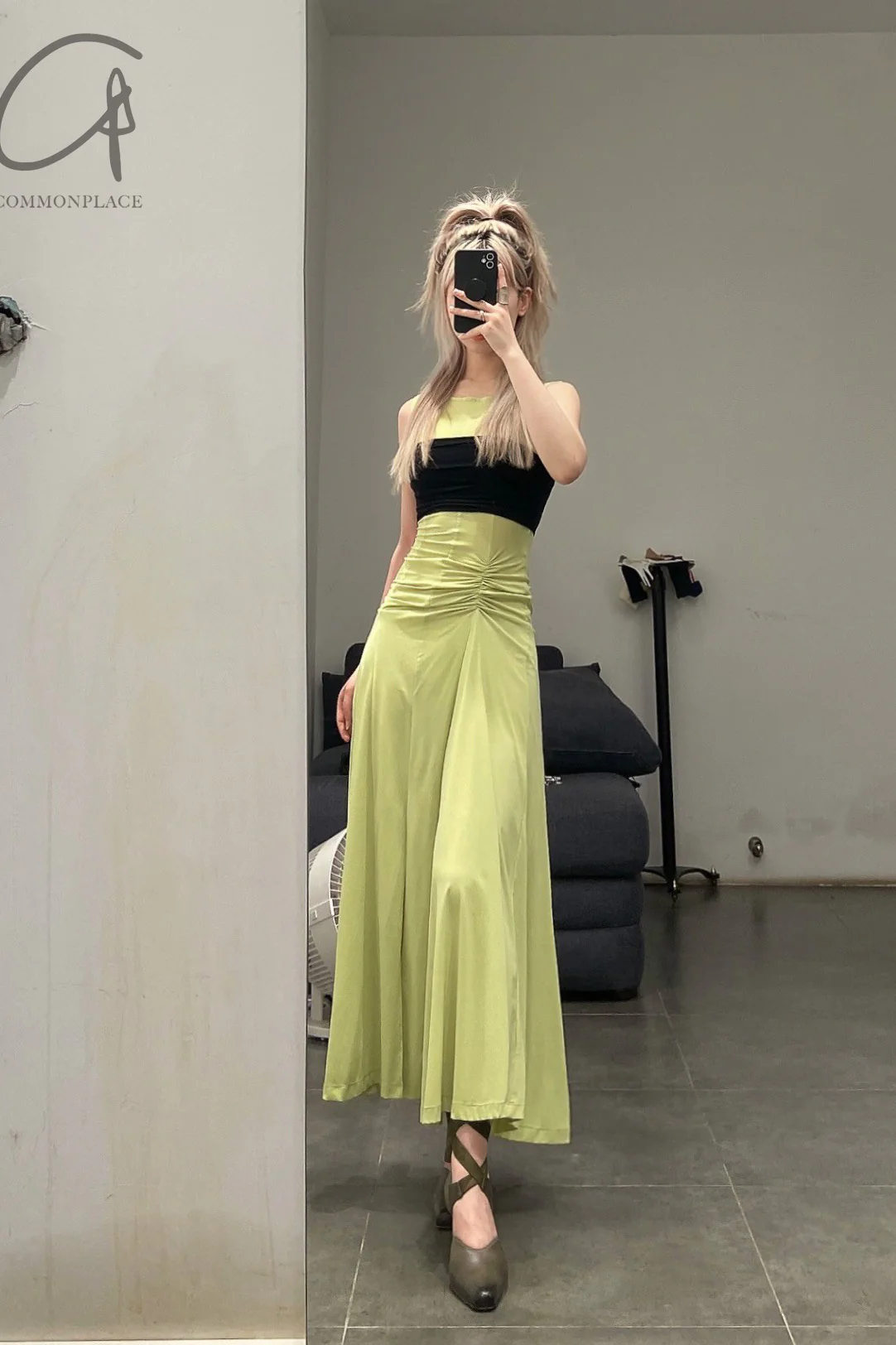 Un Morceau Knit Slingback Dress UM221LS11 Shea Green/Black - Image 11