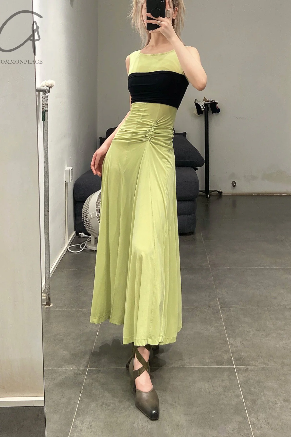 Un Morceau Knit Slingback Dress UM221LS11 Shea Green/Black - Image 8