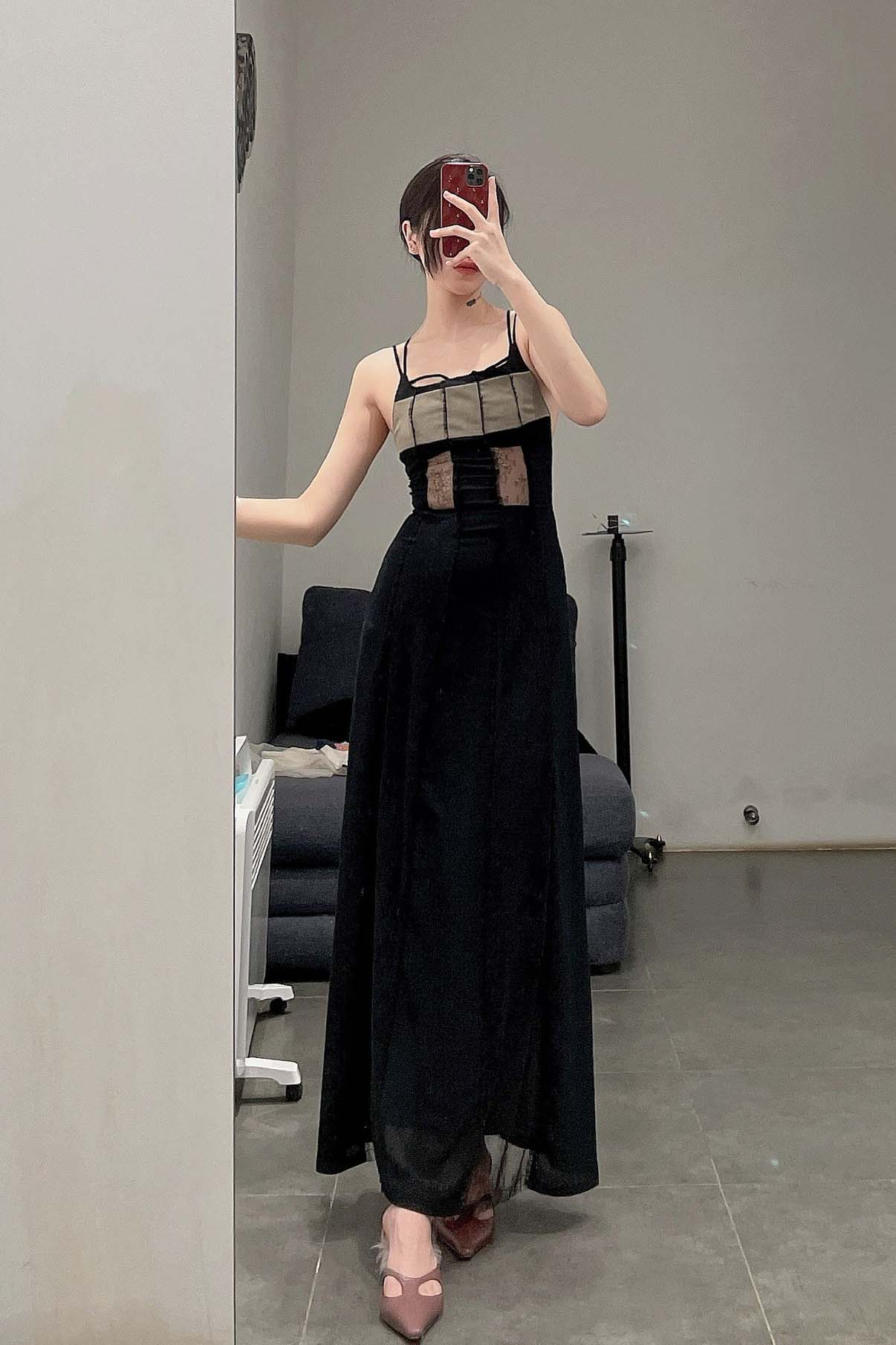 Un Morceau Lace and Willow Panel Dress (with Slip Dress) UM221LS06 Black/Bean Green - Image 6