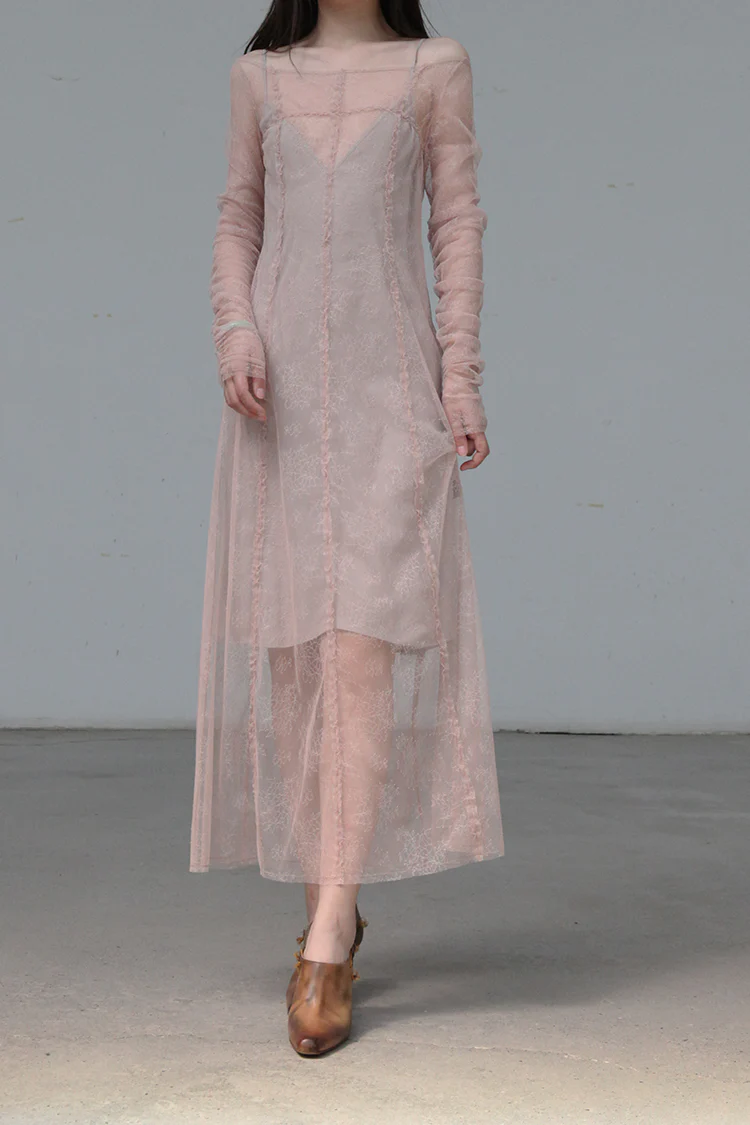 Un Morceau lace cuff ruffle dress（No petticoat） UM212LS07 PUM9 - Image 3