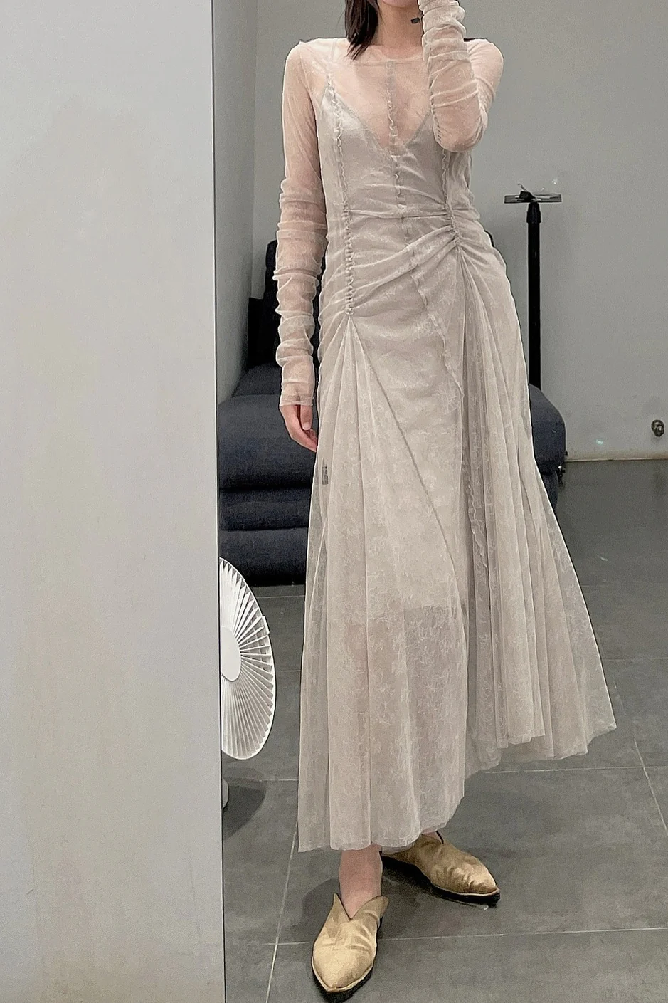 Un Morceau lace pleated asymmetric dress (with petticoat) UM212LS05 PUM8 - Image 10
