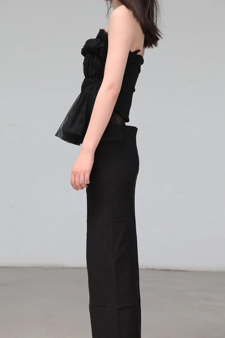 Un Morceau Lace Pleated Stretch Tube Top UM212SZ23 Black PUM6 - Image 6
