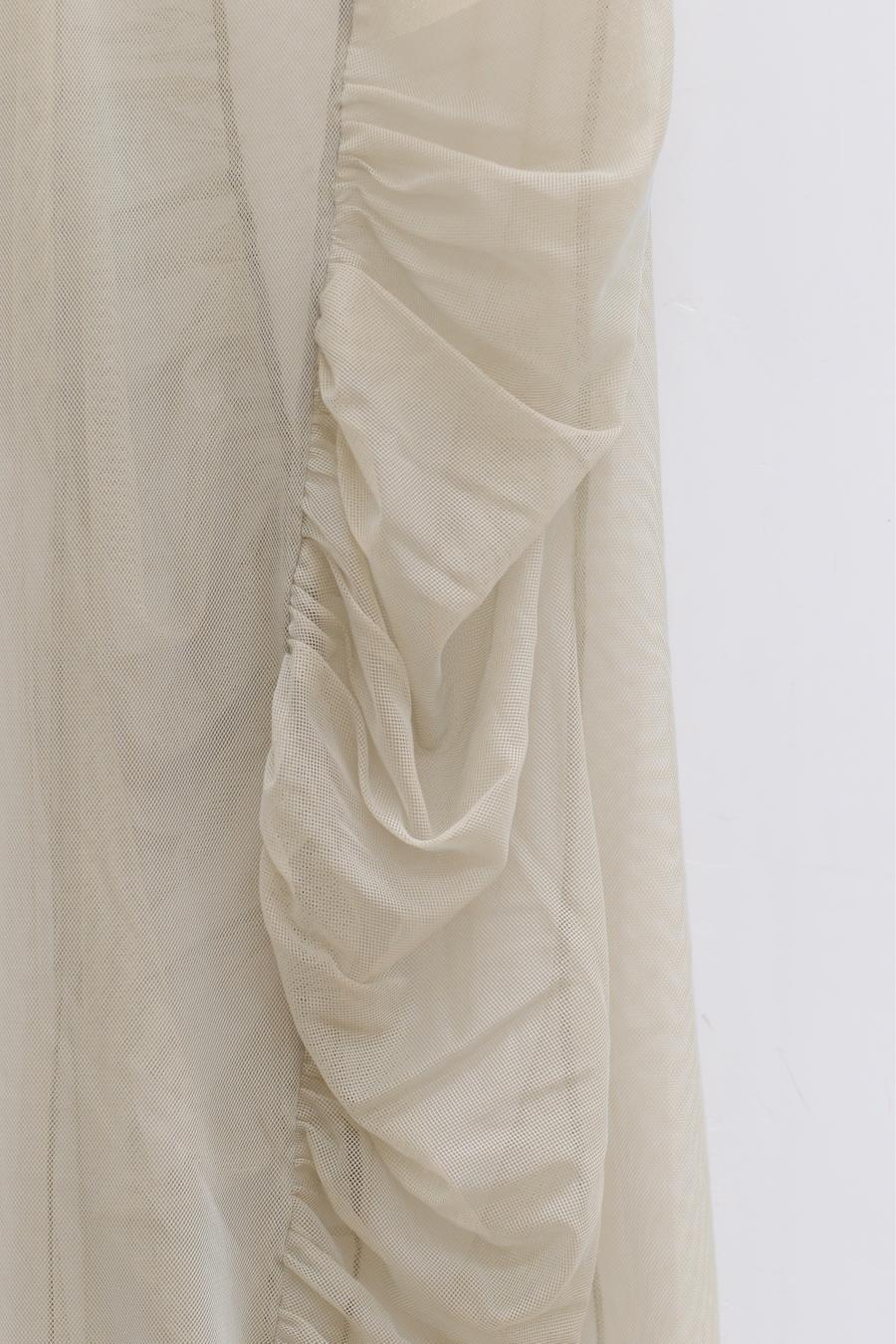 Un Morceau Mesh Asymmetric Pleated Dress (with Slip) UM221LS26 Goose Yellow - Image 4