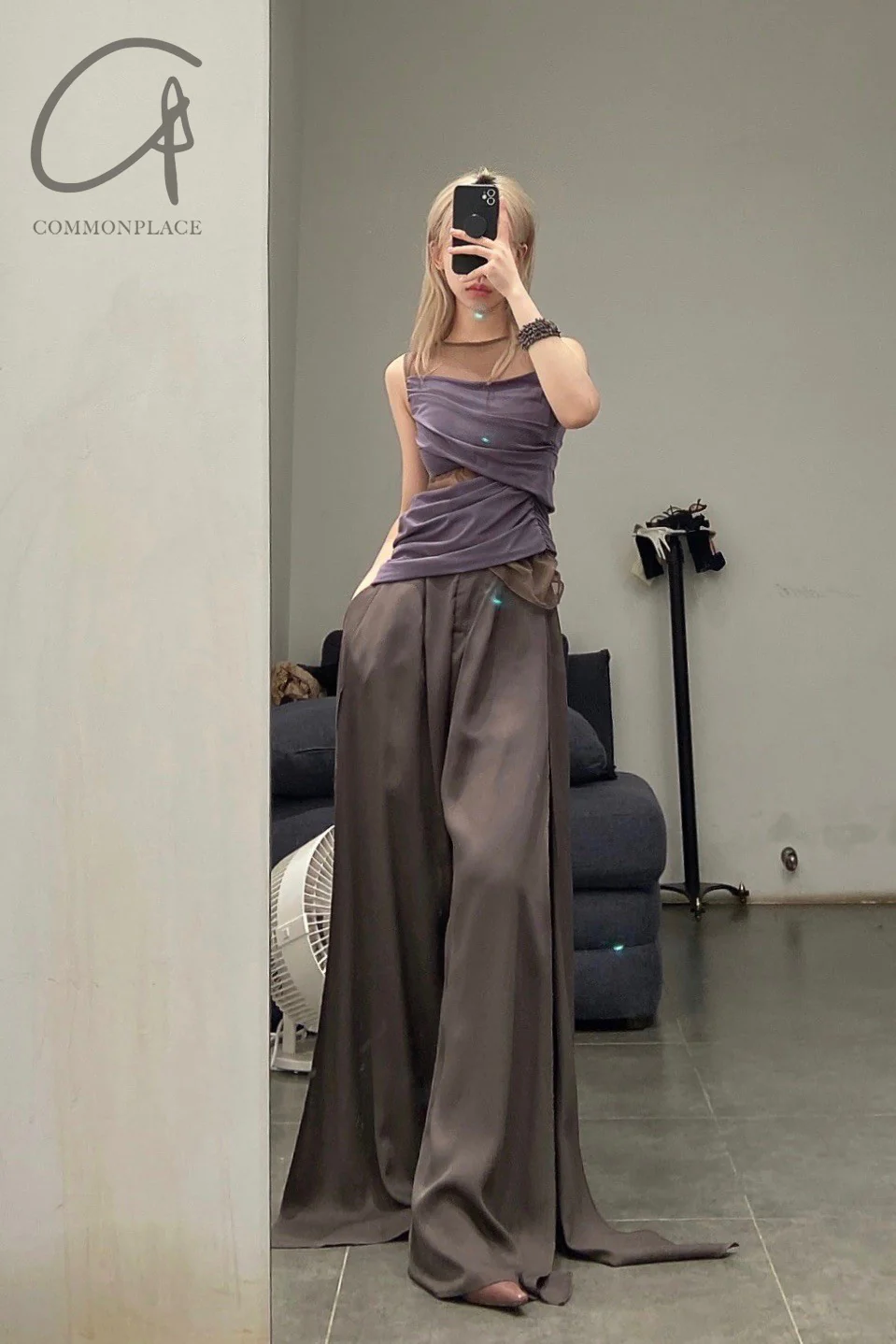 Un Morceau Mesh Standing Cut Sleeveless Top UM221SZ24 Gray Purple/Coffee PUM26 - Image 7
