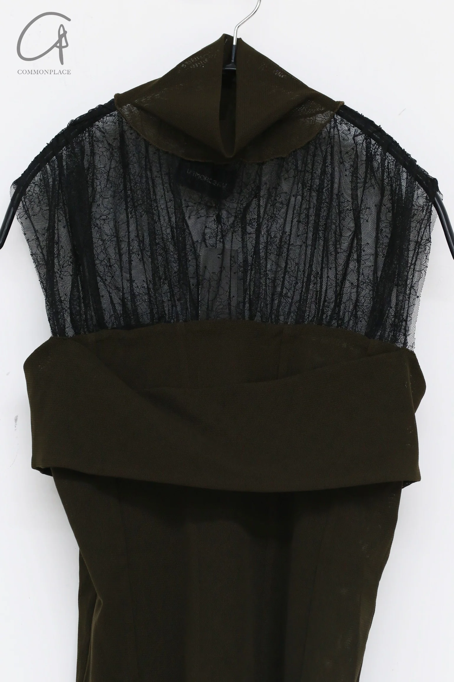 Un Morceau Pleated Lace Turtleneck Sleeveless UM212SZ13 Black/Olive Green PUM13 - Image 10