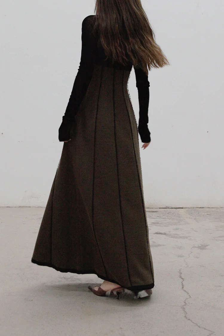 Un Morceau Raglan High Neck and Chest Panel Dress UM212LS10 Black/Olive Green PUM12 - Image 7