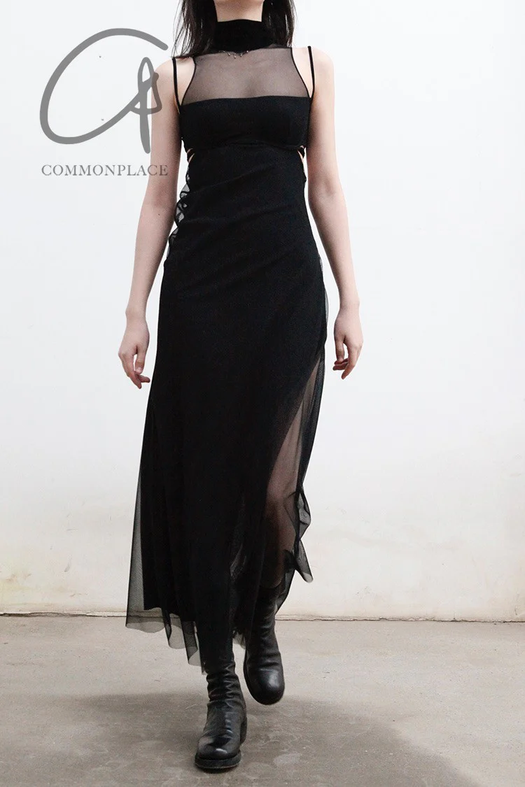 Un Morceau Stretch Band Embellished Hem Asymmetric Dress UM221LS19 Black - Image 4