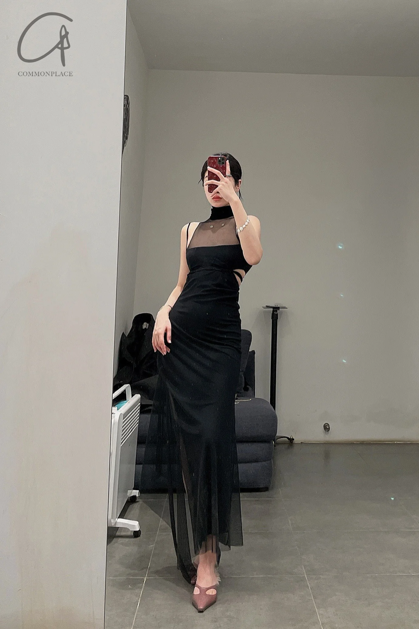 Un Morceau Stretch Band Embellished Hem Asymmetric Dress UM221LS19 Black - Image 9