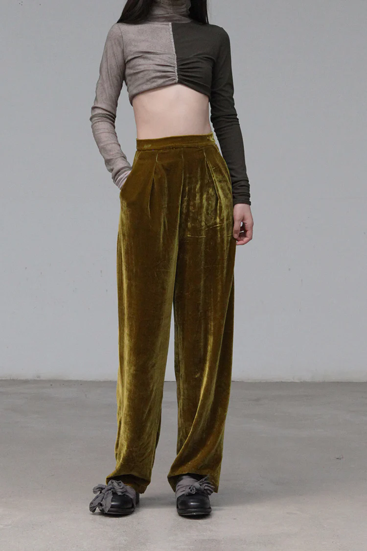 Un Morceau Velvet High Waist Straight Pants UM212XZ06 Grass Green PUM15 - Image 2