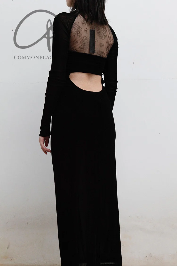 Un Morceau Velvet Lace Raglan Cocoon Dress UM221LS02 Black PUM25 - Image 4