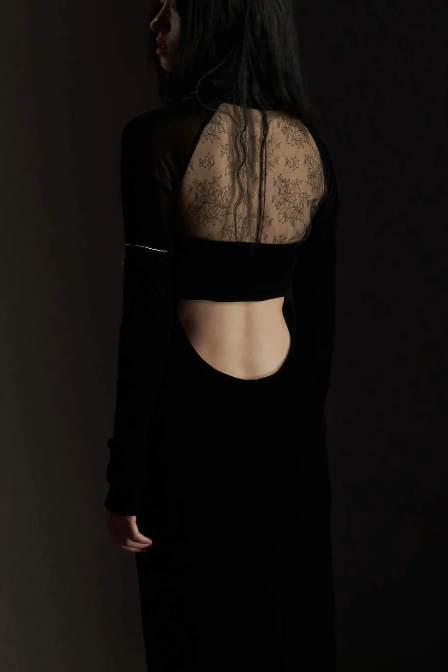 Un Morceau Velvet Lace Raglan Cocoon Dress UM221LS02 Black PUM25 - Image 7