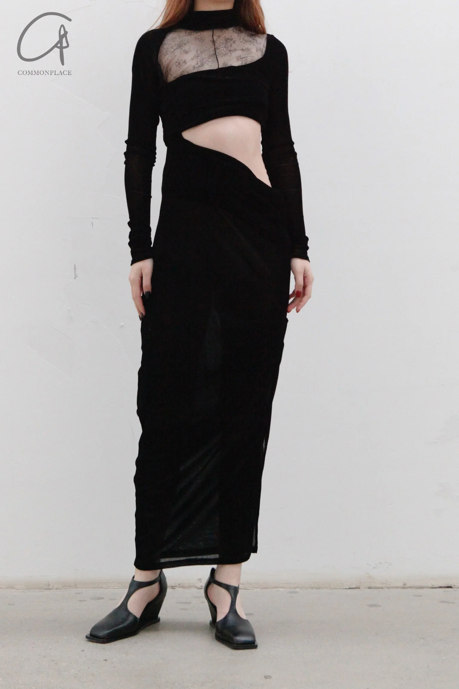 Un morceau velvet lace stitching waist details dress um231ls07 black PUM35 - Image 4