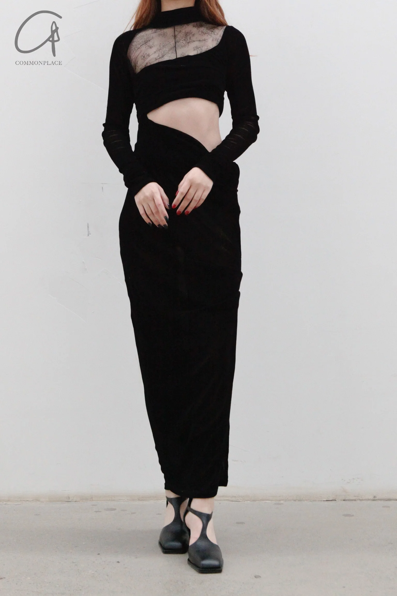 Un morceau velvet lace stitching waist details dress um231ls07 black PUM35 - Image 5