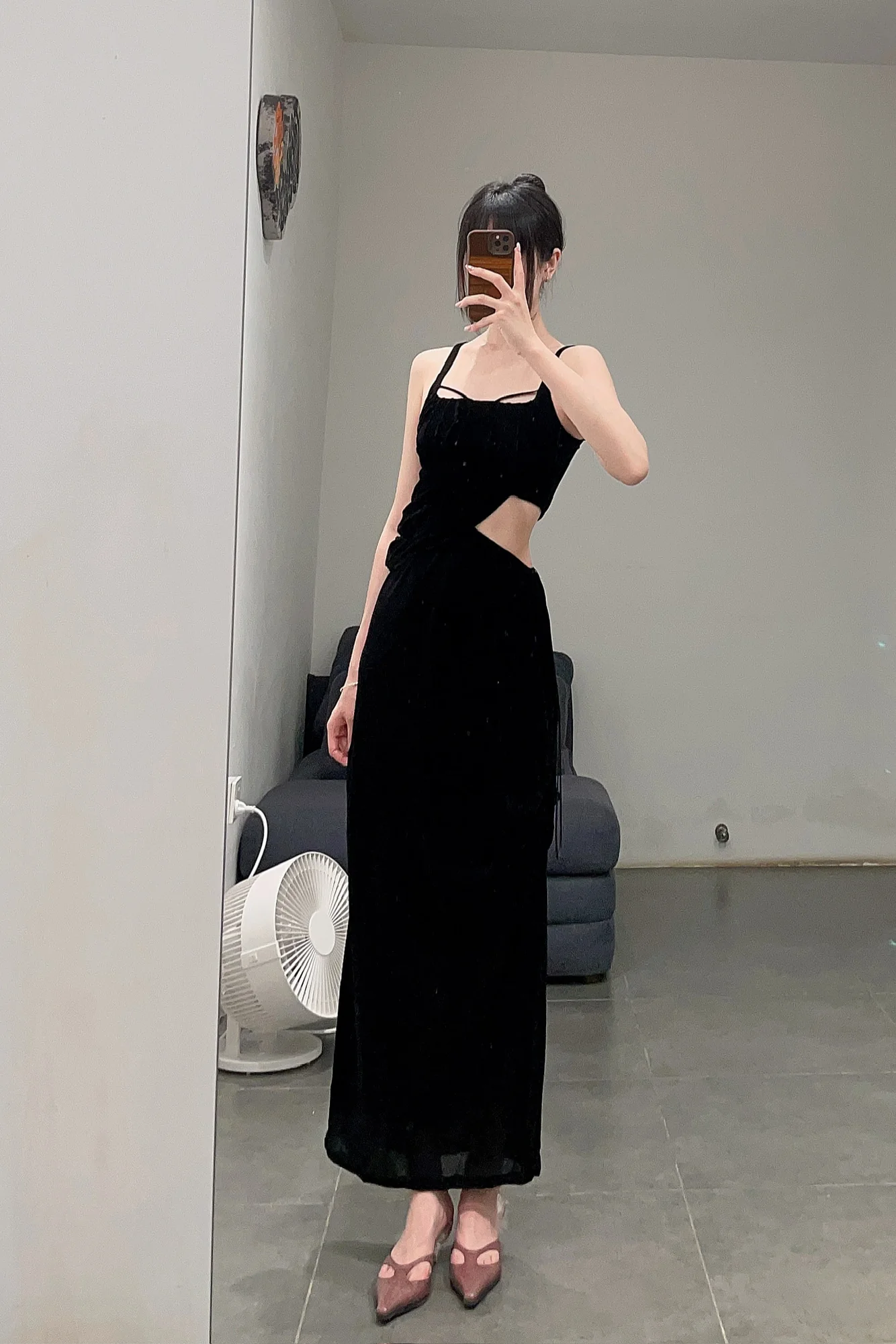 Un Morceau Waist Twist Cutout Slip Dress UM231LS05 Black - Image 9