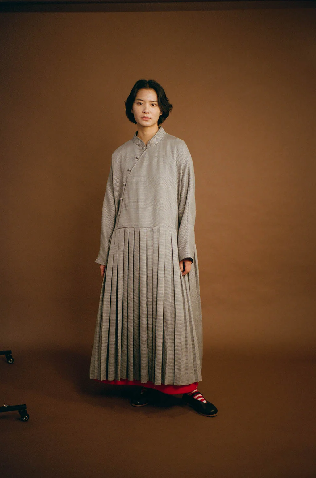 UNISECON 25 Autumn and Winter Slant Placket Pleated Dress USC-U12W25-grey - Image 14