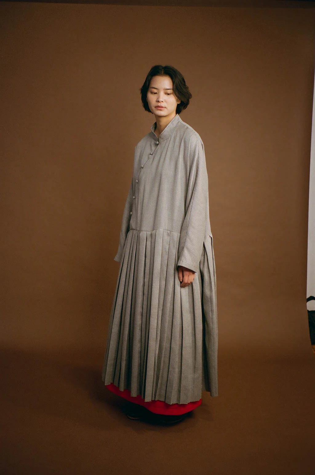 UNISECON 25 Autumn and Winter Slant Placket Pleated Dress USC-U12W25-grey - Image 16
