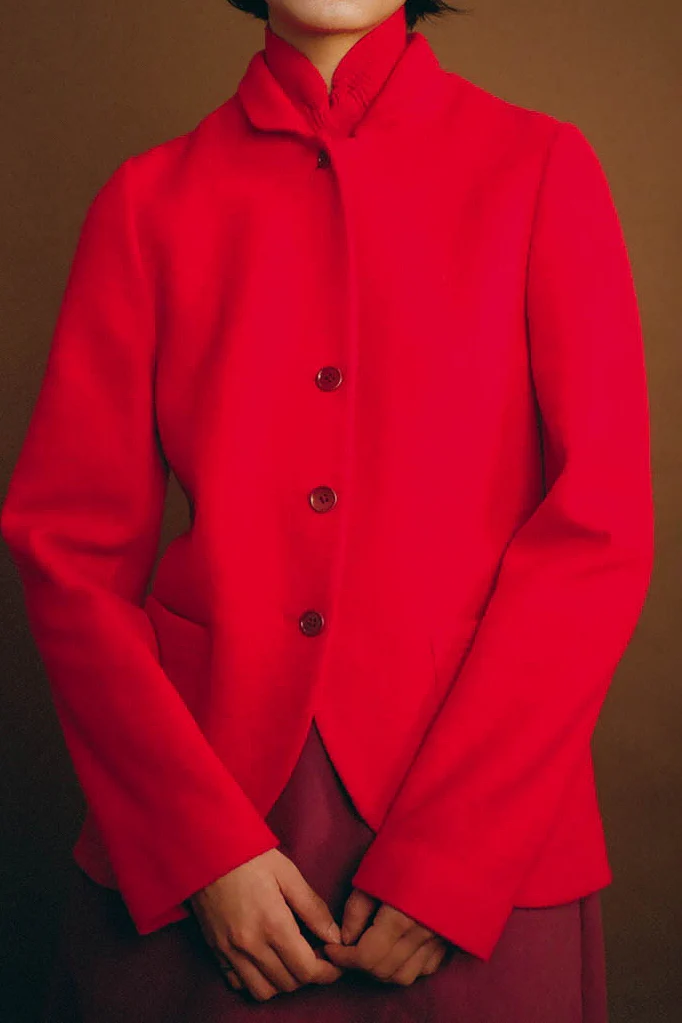 UNISECON 25 Autumn and Winter Wool Stand Collar Jacket USC-U12W44-HONG Red - Image 2