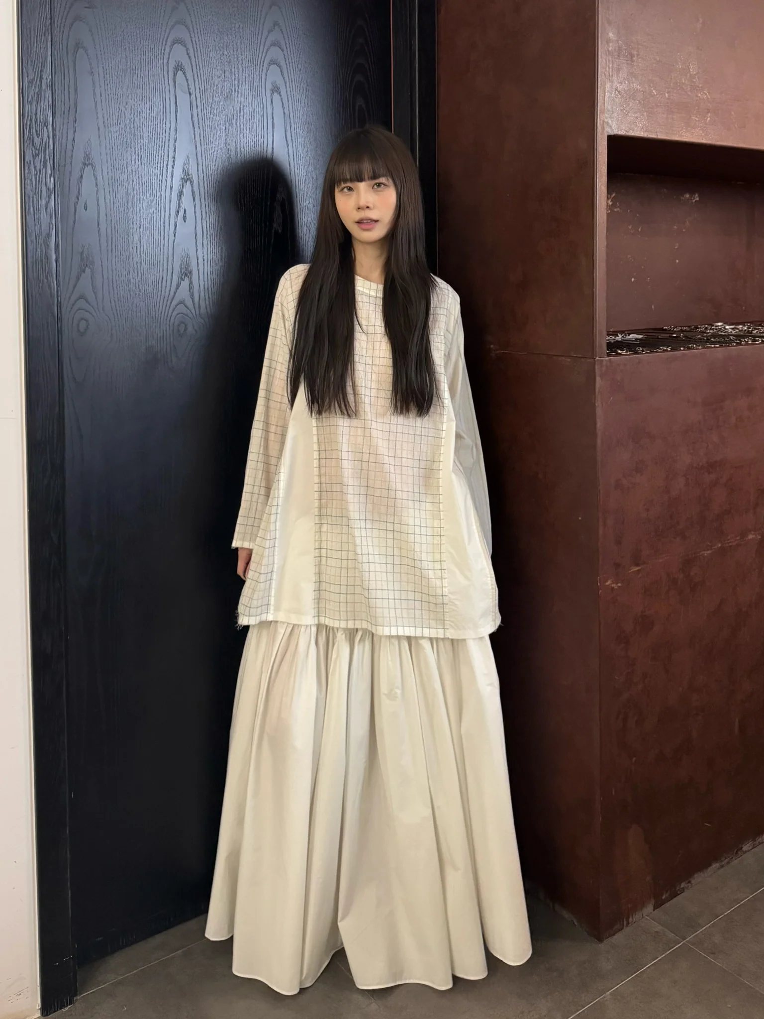 UNISECON 25 Spring/Summer Spliced Round Neck Long Sleeve Top USC-U11W38-MB Off-White - Image 12