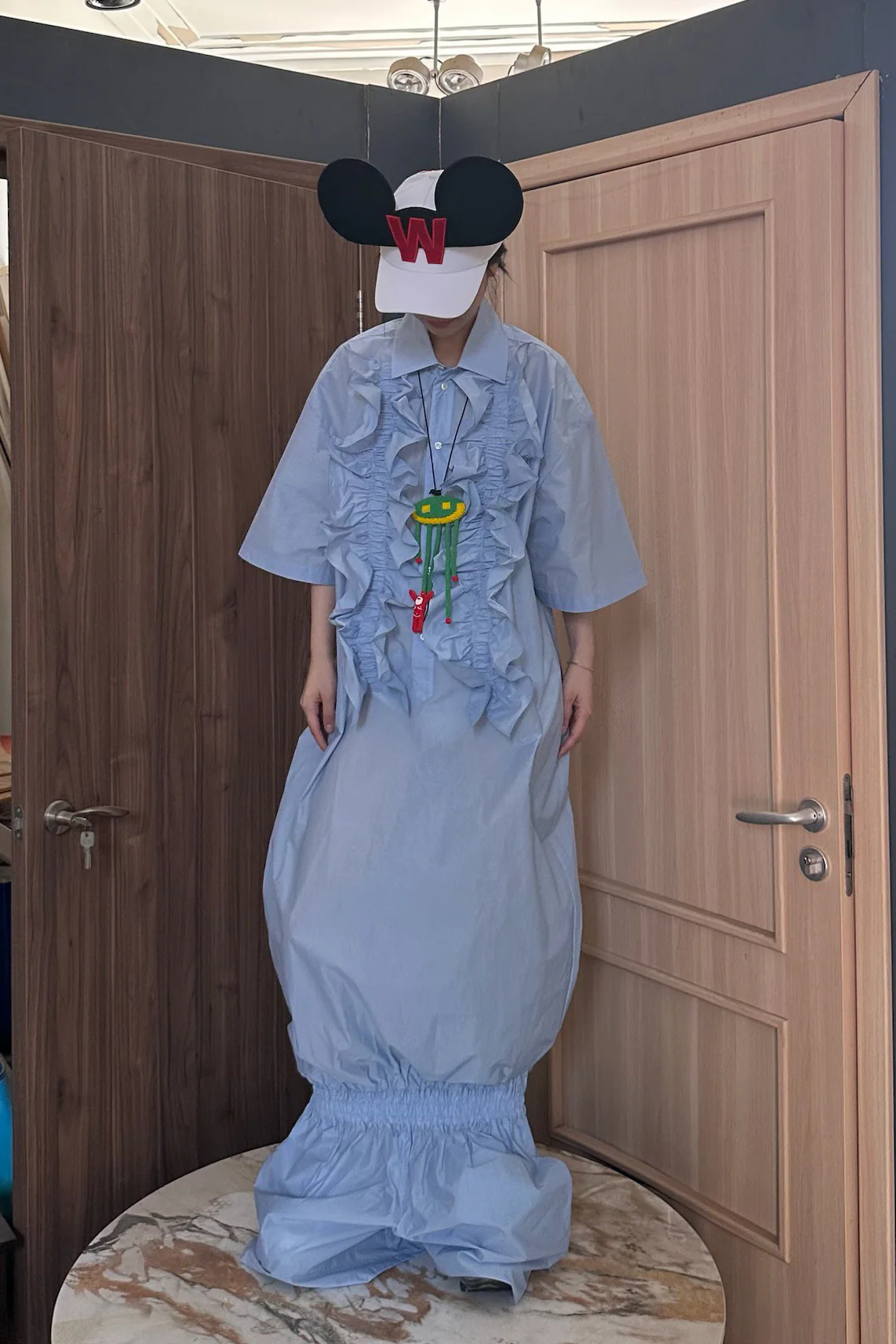 Walter Van Beirendonck 24 spring and summer ruffled shirt combination shorts WVB-4009-QIANLAN light blue - Image 5