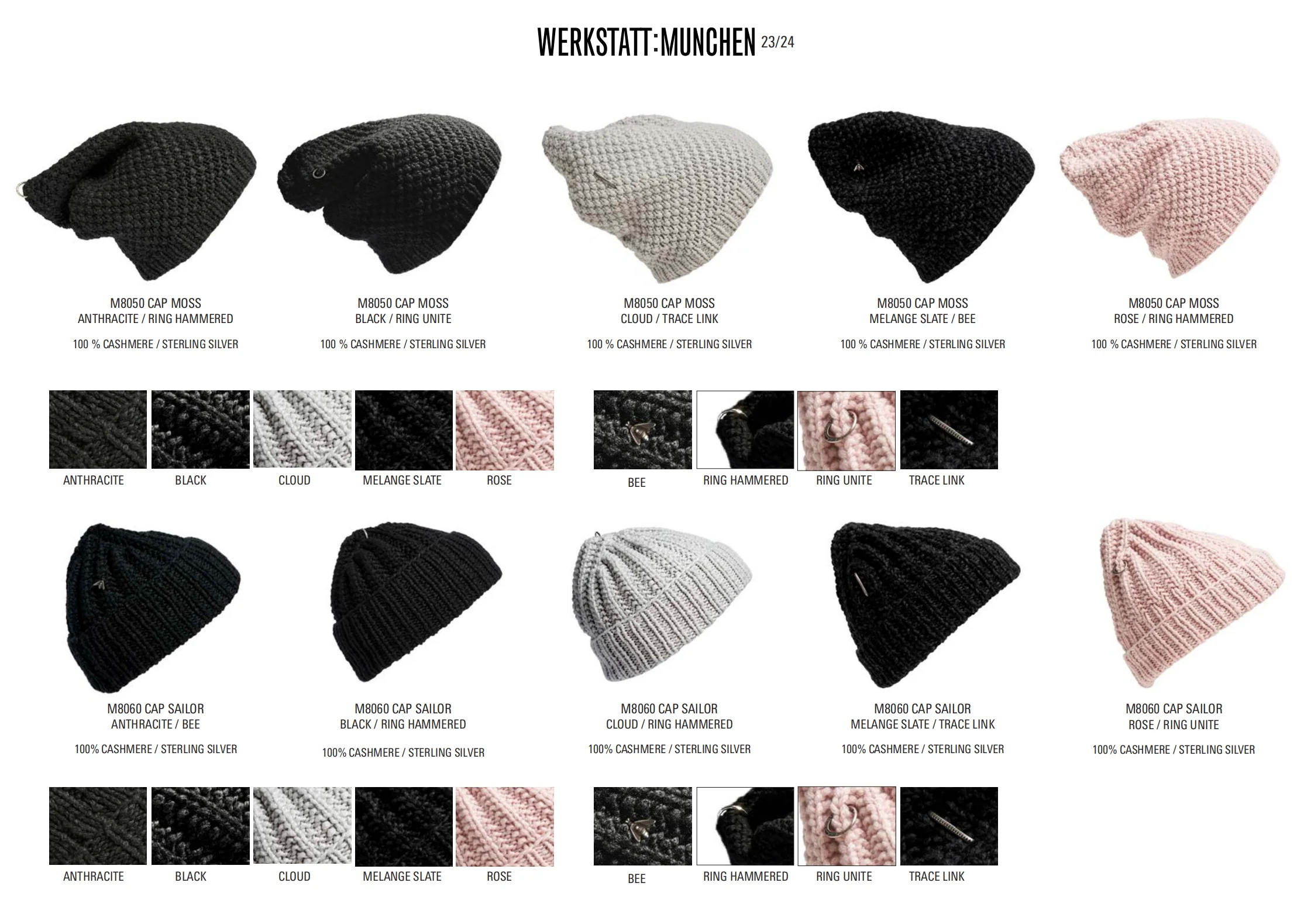 WERKSTATT MUNCHEN 925 silver buckle cashmere knitted hat collection German handmade WM-M8032-RG-BK-F PWM3 - Image 6