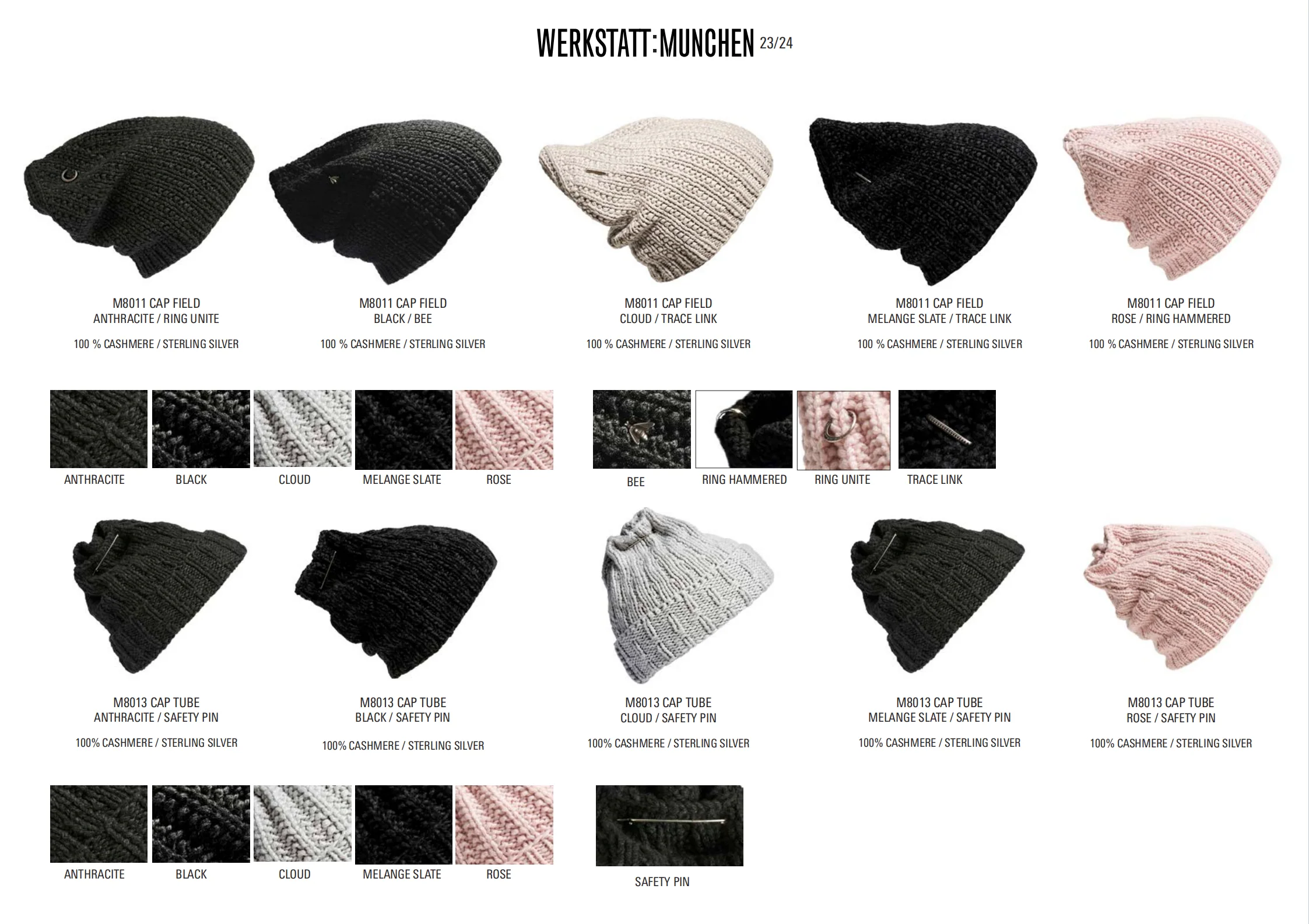 WERKSTATT MUNCHEN 925 silver buckle cashmere knitted hat collection unisex style German handmade WM-M8050-YMHCYJH anthracite gray sterling silver ring PWM3 - Image 7