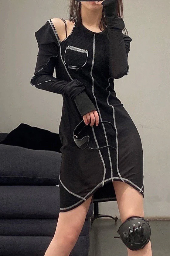 WINDOWSEN Colorblock Halter Sports Dress SS22D002BK Black pw15 - Image 2