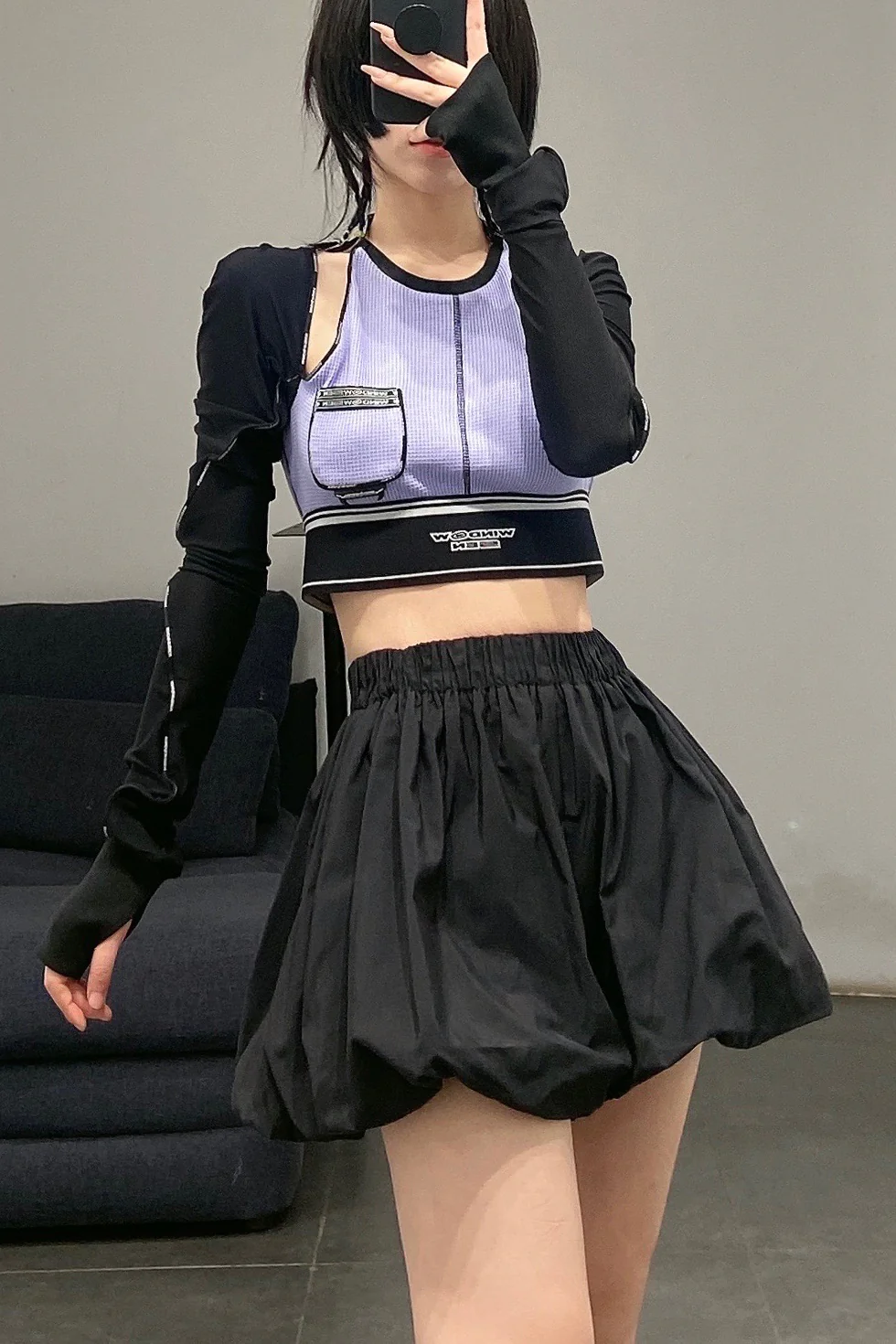 WINDOWSEN Colorblock Short Sports Top WA21-G2-01-C1 Black & Purple PW1 - Image 8