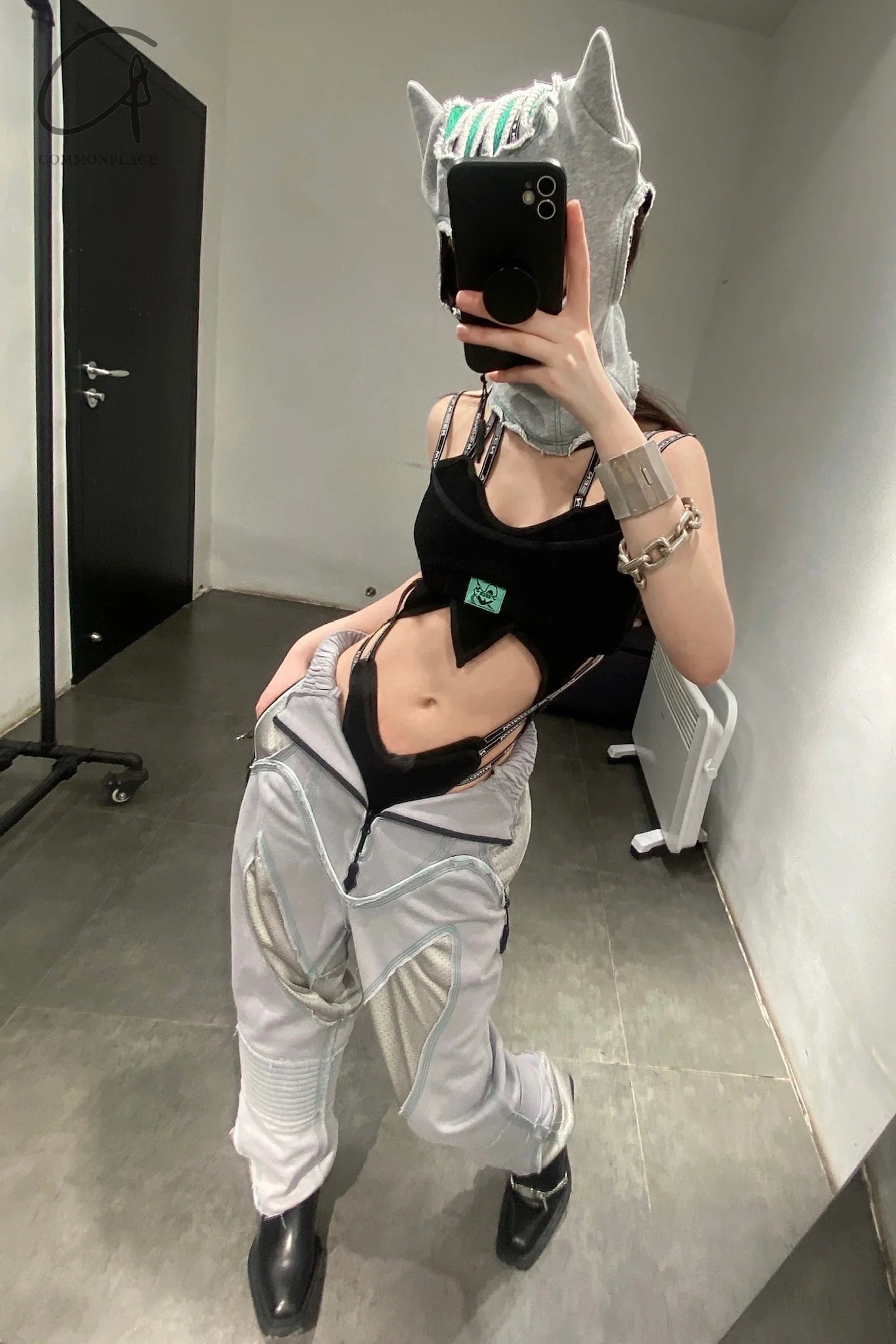WINDOWSEN Double-layer suspender bodysuit series WD-SS22B038BK-HEI black PW24 - Image 4