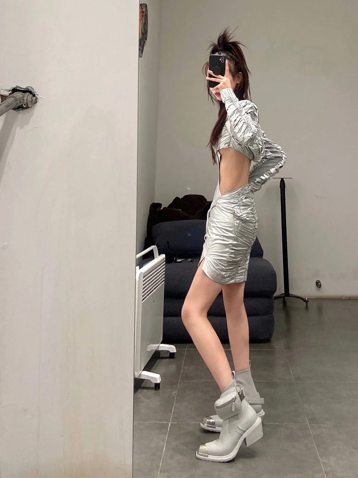 WINDOWSEN Pleated Cutout Dress SS22D007SV - Image 11