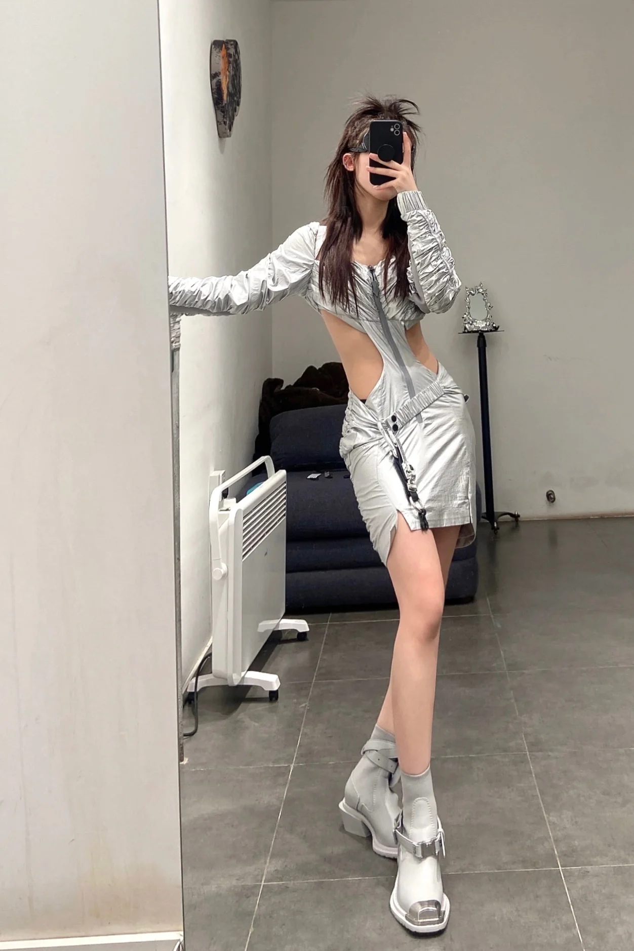 WINDOWSEN Pleated Cutout Dress SS22D007SV - Image 9